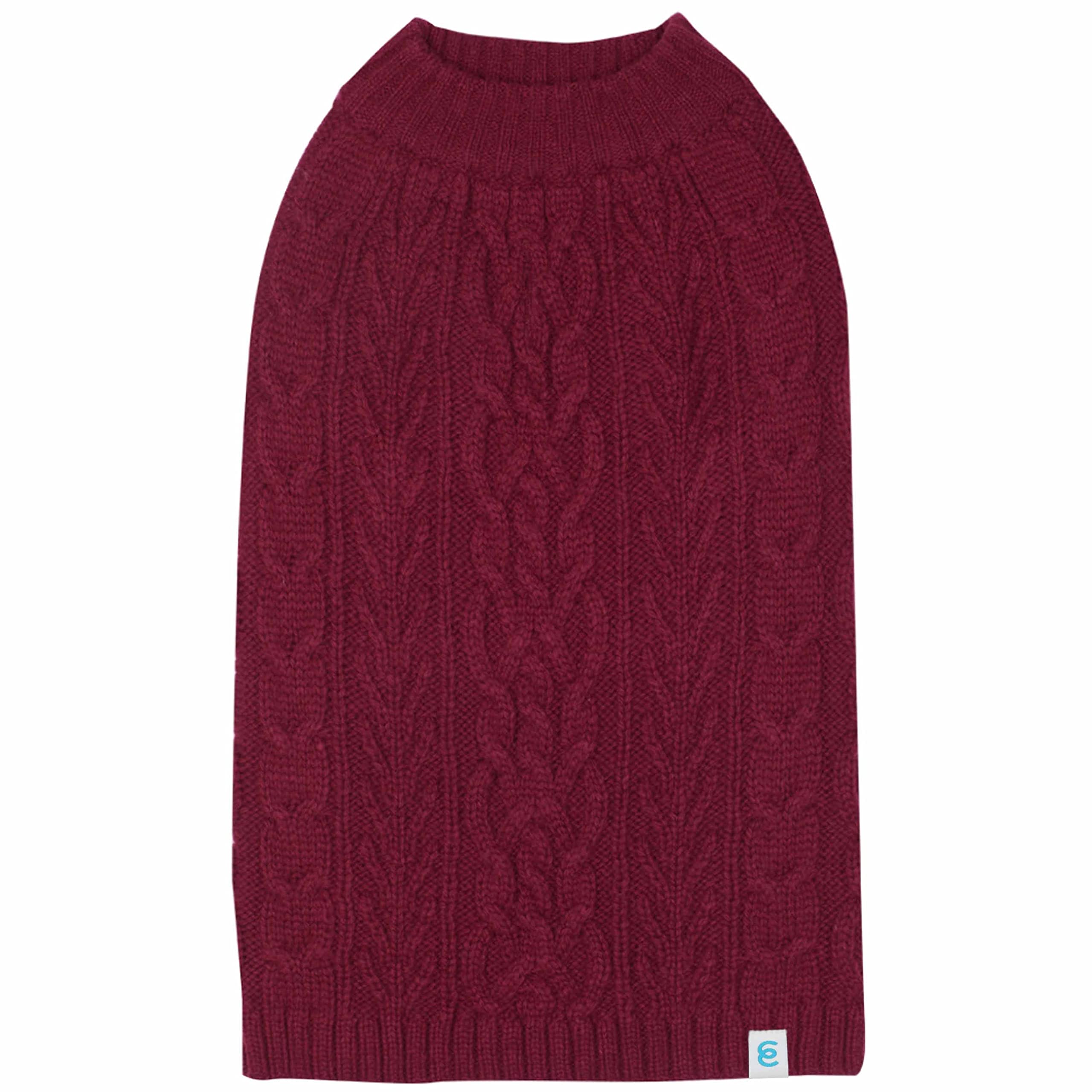 Blueberry Pet Classic Dog Sweater Wool Blend Cable Knit Pullover Crewneck Winter Clothes In Burgundy, Back Length 16'', Medium W