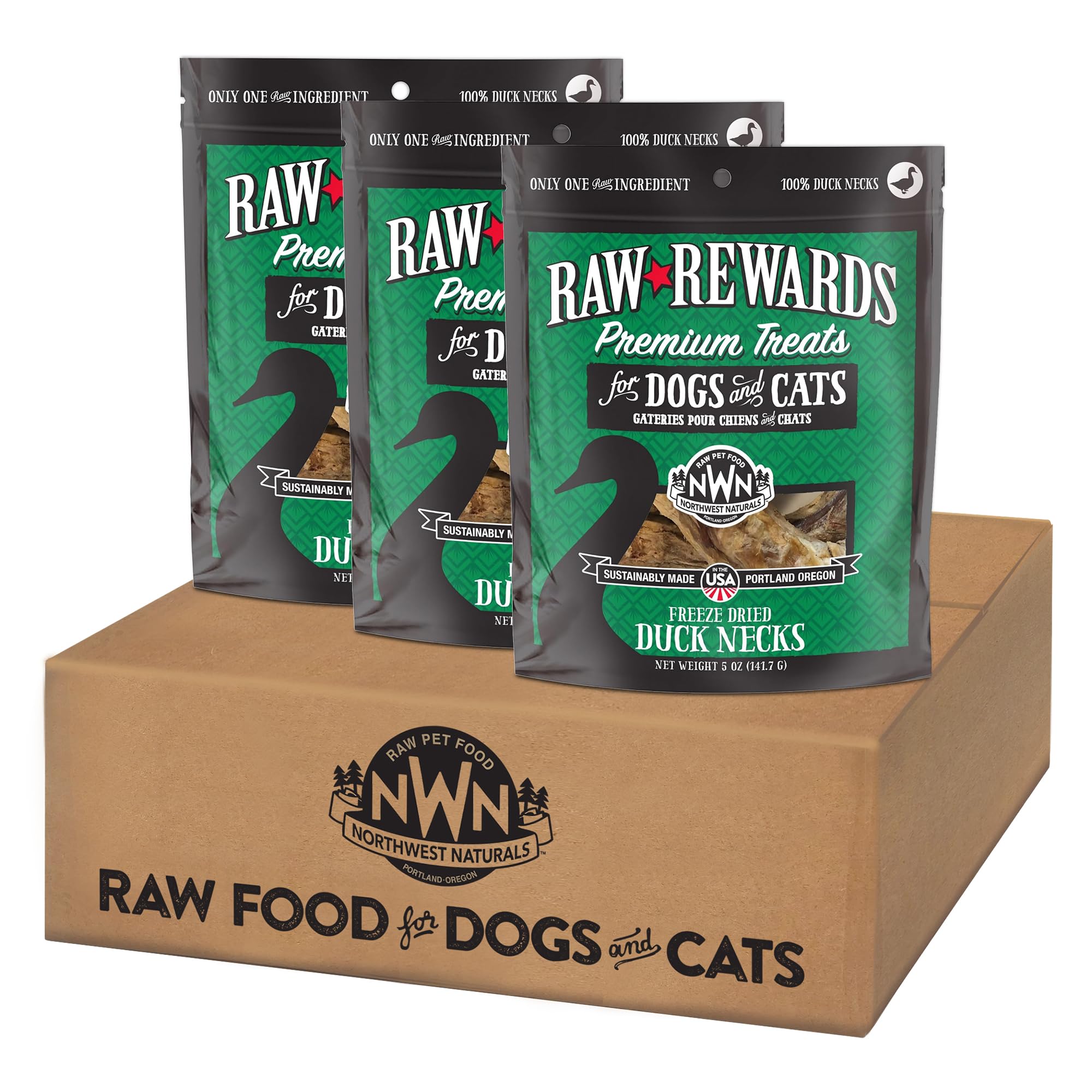 Northwest Naturals Raw Rewards Freeze-Dried Duck Neck Treats for Dogs and Cats - Bite-Sized Pieces - Healthy, 1 Ingredient, Huma