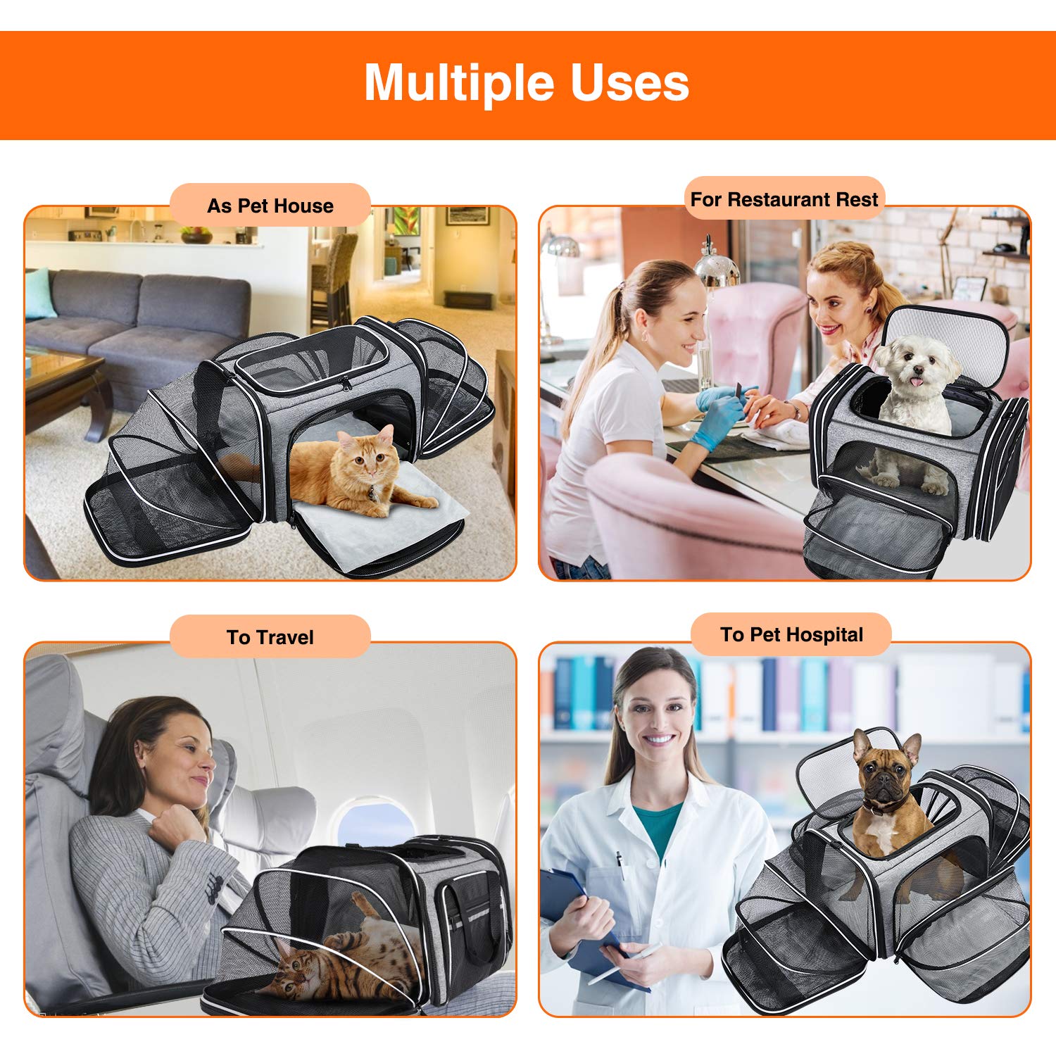 Maskeyon Tsa Airline Approved Soft Sided Pet Carrier Top Loading 4 Side Expandable Large Travel Cats Carrier Collapsible With 3 Removable Washable Pads And 3 Pockets For Cats Kitten And Small Dogs