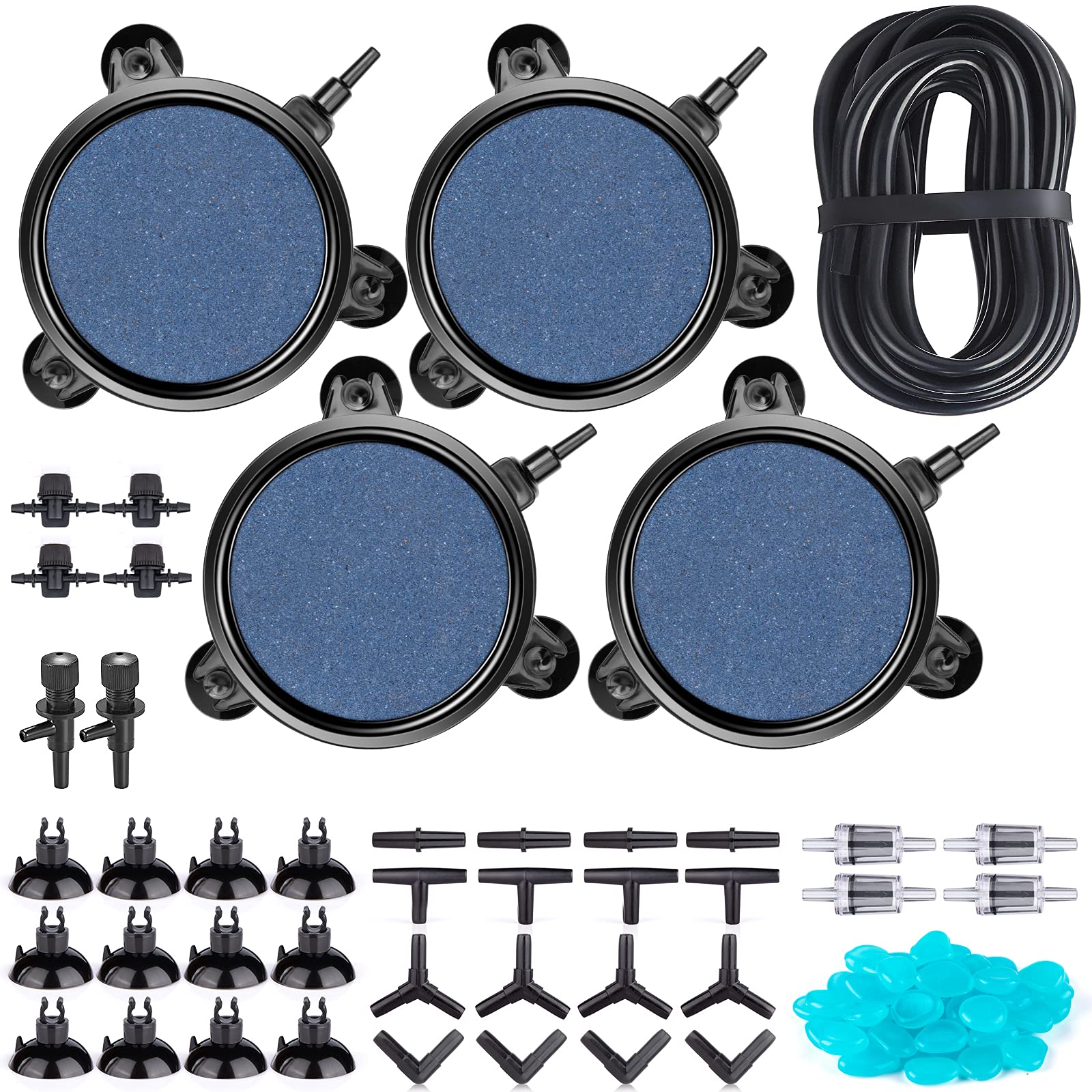 101 Pcs 4 Inch Air Stone Disc Bubble Diffuser With Sucker, 52 Ft Silicone Airline Tubing With Air Pump Accessories, 4 Control Va