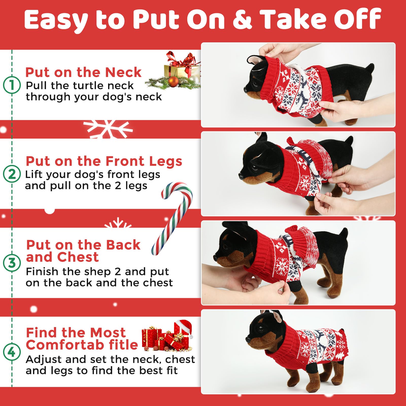 Christmas Dog Sweaters For Small Large Dogs Girl, Soft Warm Pup Dogs Shirt, Turtleneck Dog Sweaters For Medium Large Dogs, Double Knitting Collar For Outdoors Playing, Warm Dog Cat Clothes Deer M