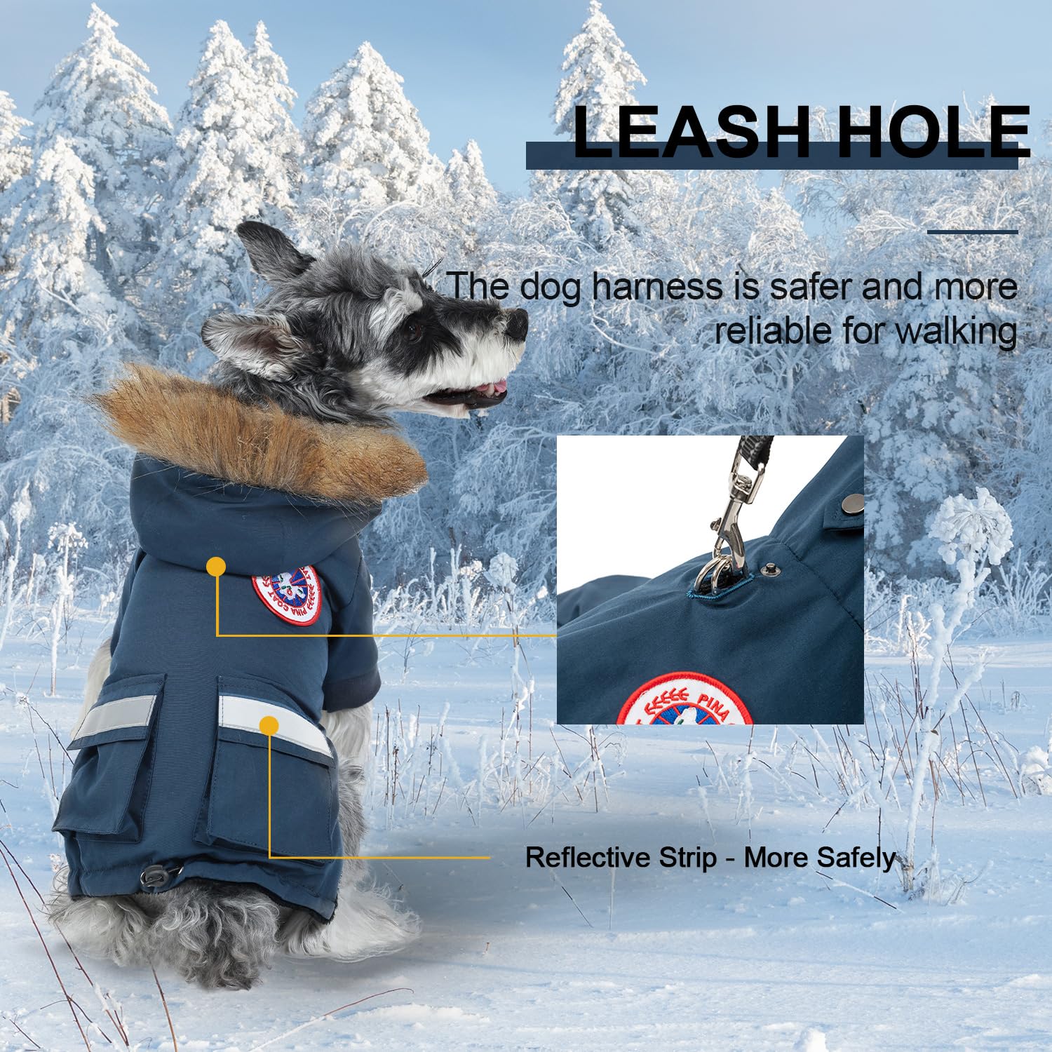 PINA Small Dog Coats - Waterproof, Warm Winter Jacket with Faux Fur Hood, Reflective, Flannel Lined, Windproof, Pocket