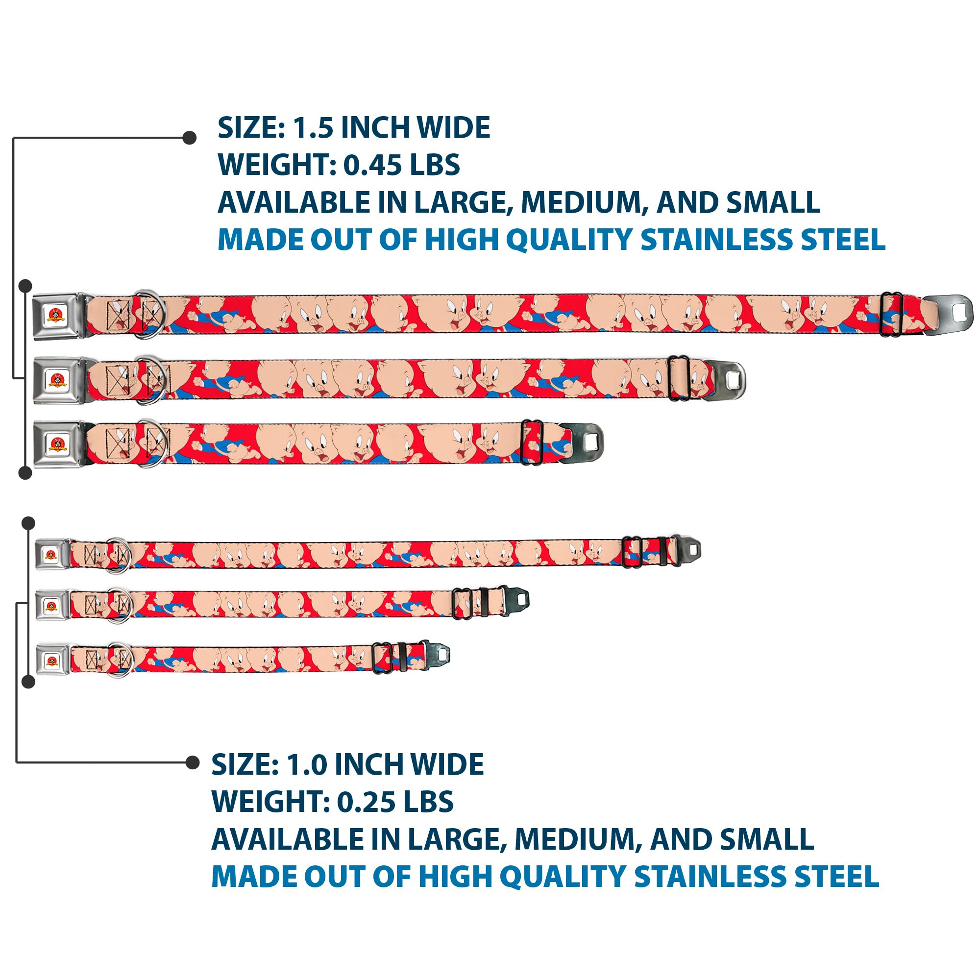 Buckle-Down Dog Collar Seatbelt Buckle Porky Pig Expressions Red 16 To 23 Inches 1.5 Inch Wide, Multicolor (Dc-Wltpp001-Wm)