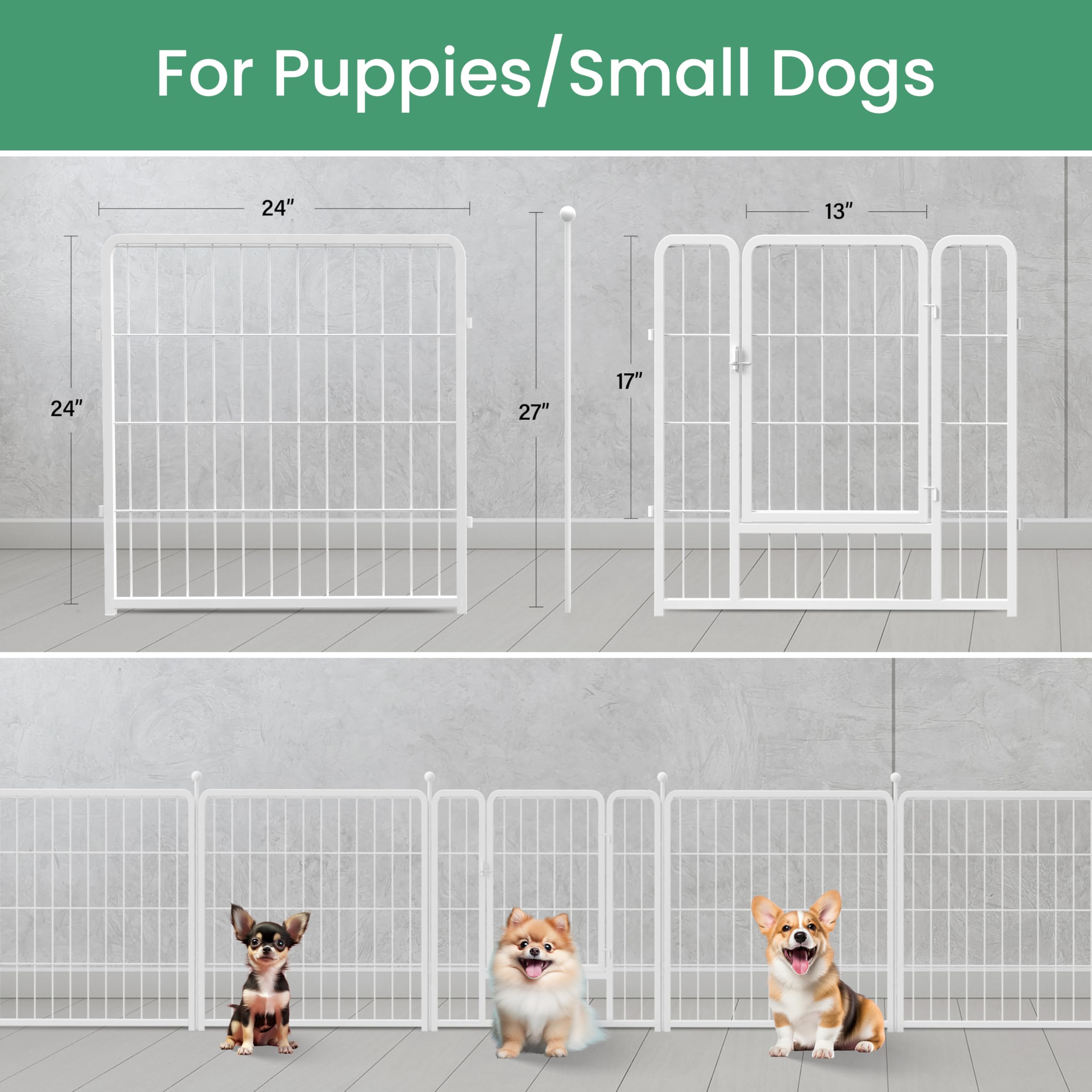 Simple Deluxe Dog Playpen, 24 Height 16 Panels Fence with Anti-Rust Coating, Metal Heavy Portable Foldable Dog Pen for Small/Med
