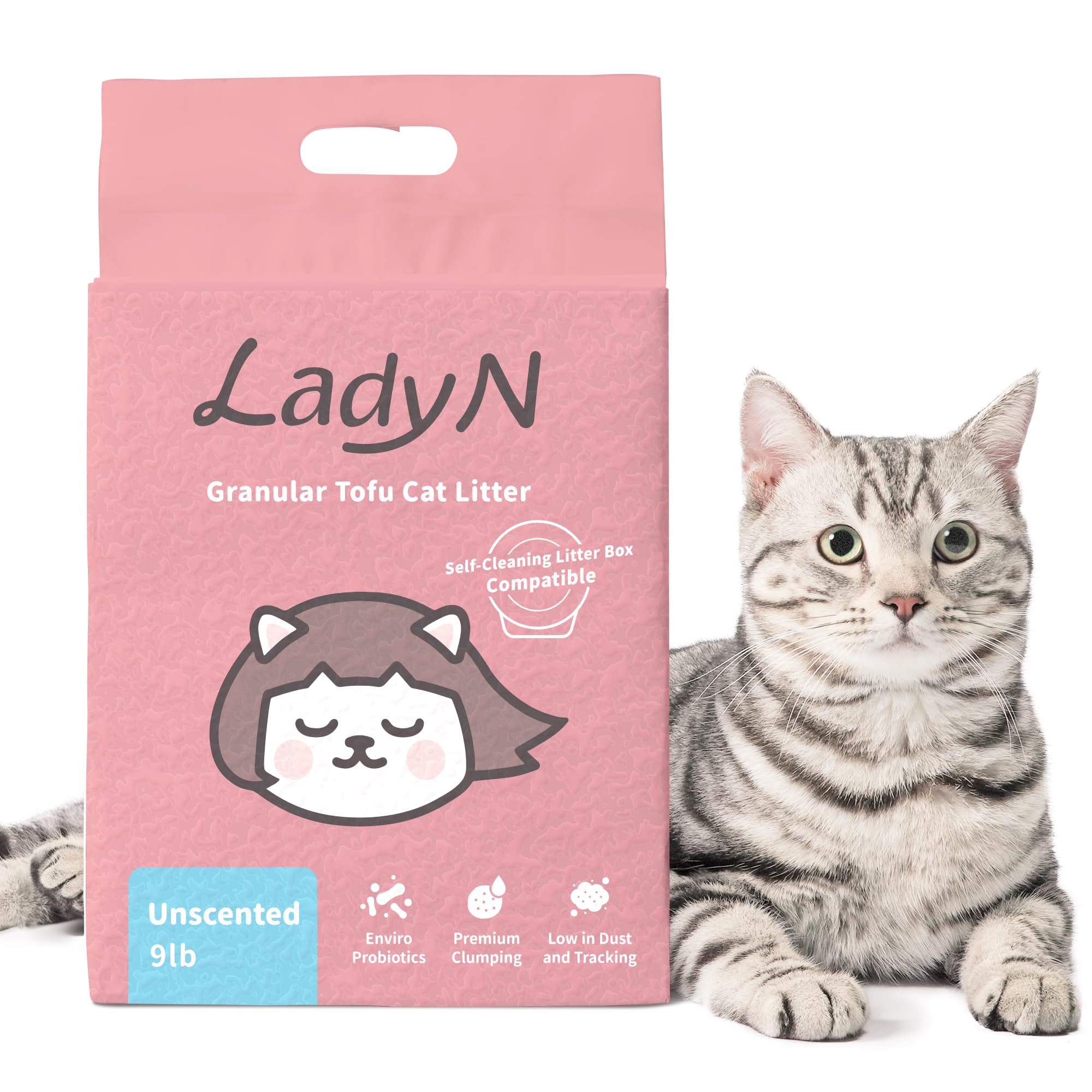 Lady N Granular Tofu Cat Litter Mini-Pellet Compatible with Automatic Self Cleaning Cat Litter Box, Strong Clumping Ultra Absorb
