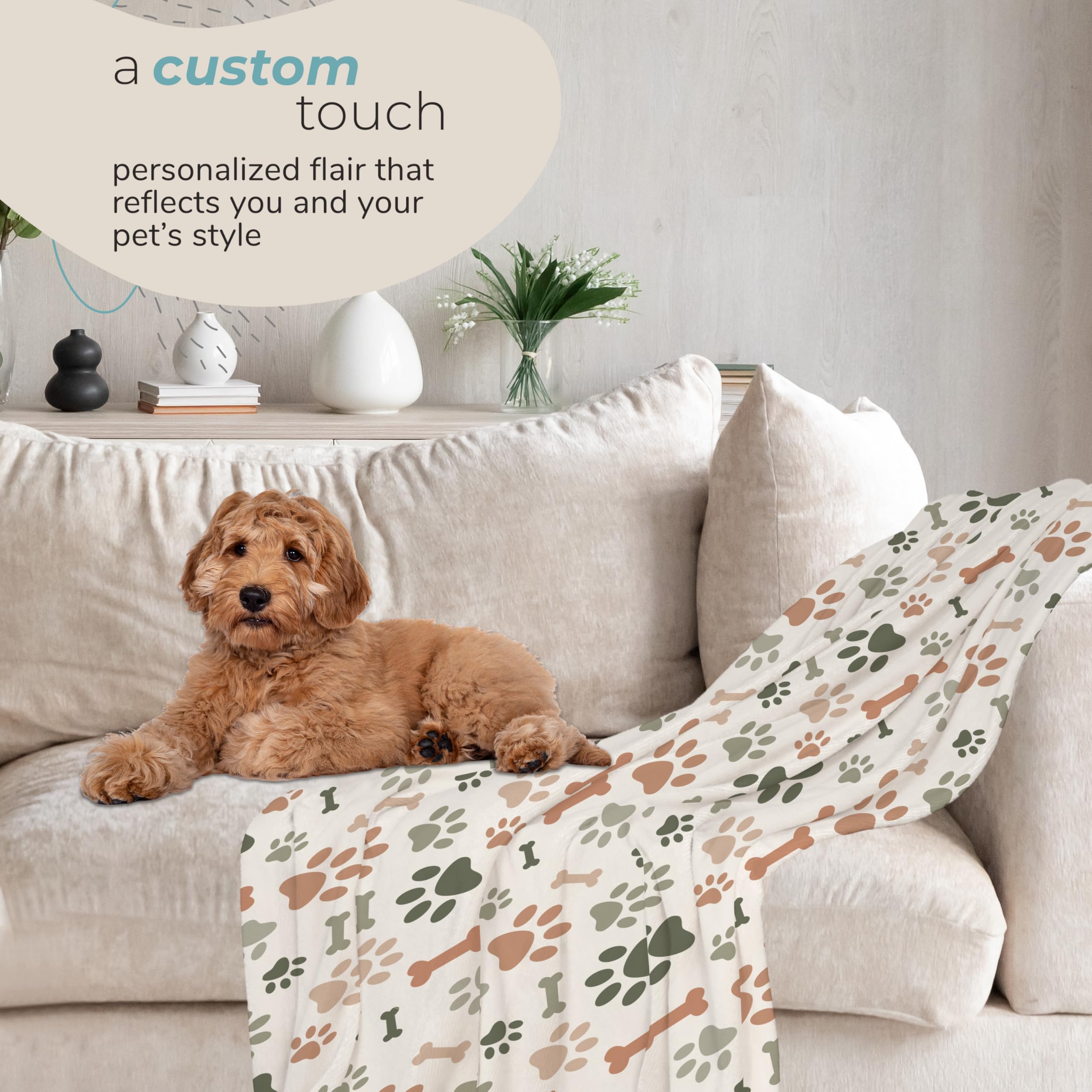 Karisma Decor Cream Paw Print Fleece Pet Lightweight Blanket - 50'' X 60'' - Cute For Dogs - Gifts And Puppy Essentials - Printe