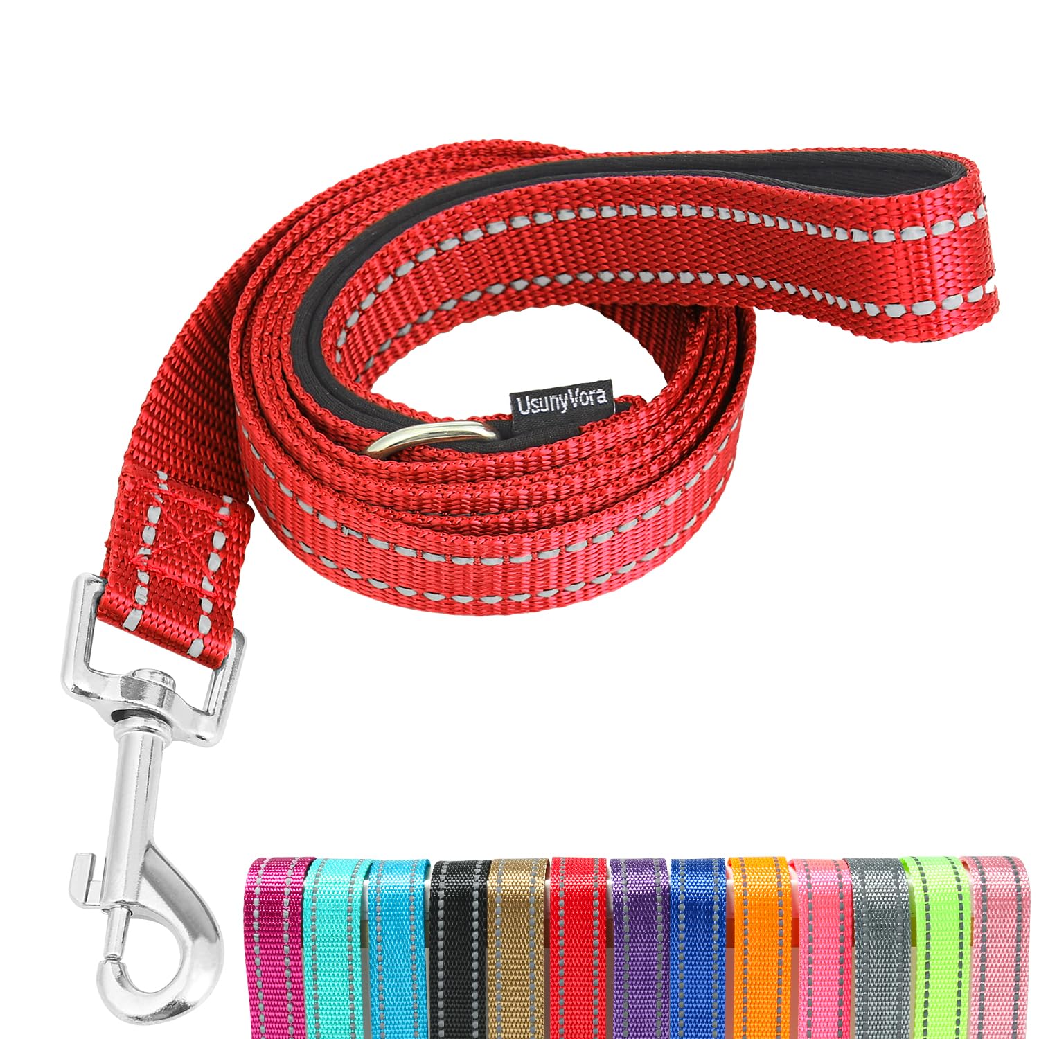 Usunyvora Reflective Nylon Dog Leash For Walking,Strong Dog Leash With Padded Handle For Medium And Large Dogs,6 Ft,Red