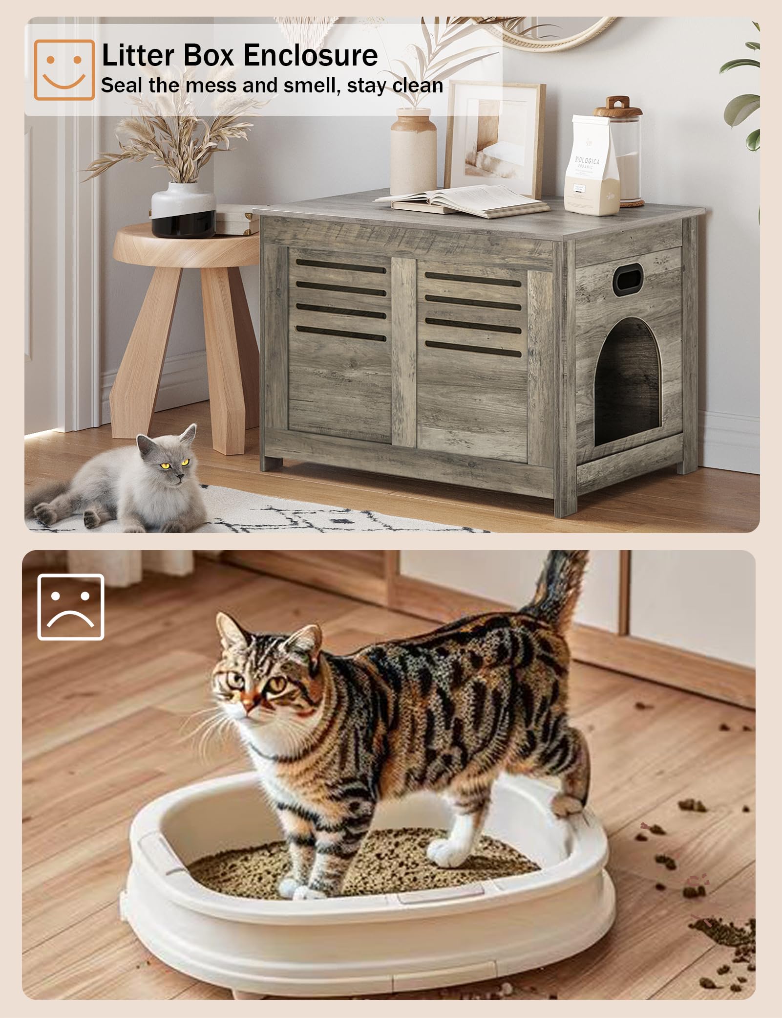 DINZI LVJ Litter Box Enclosure Furniture, Flip Top Hidden Litter Box with Good Ventilation, 31.5'' Litter Box Cabinet, Wooden Ca