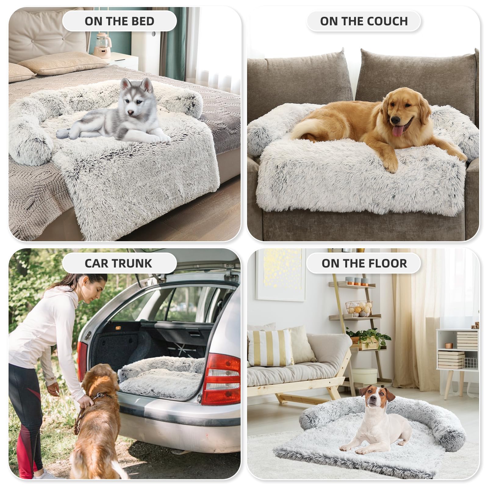Calming Dog Bed Fluffy Plush Dog Mat For Furniture Protector With Removable Washable Cover For Large Medium Small Dogs And Cats (Extra Large (53X39.3X6), Light Grey)