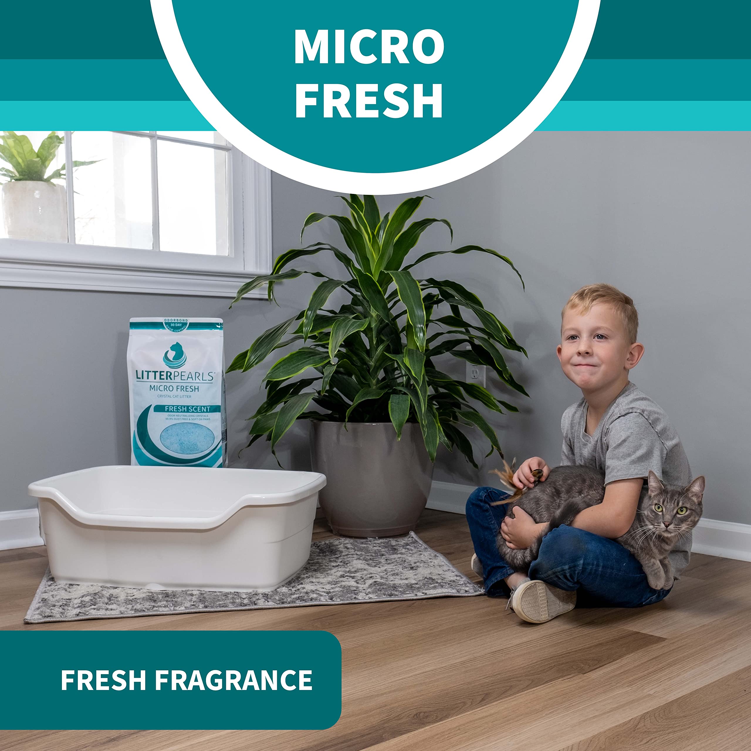 Litter Pearls Crystal Cat Litter With Odorbond- Superior Odor Control, Soft-On-Paws, Low Dust, 7Lb, Micro Fresh