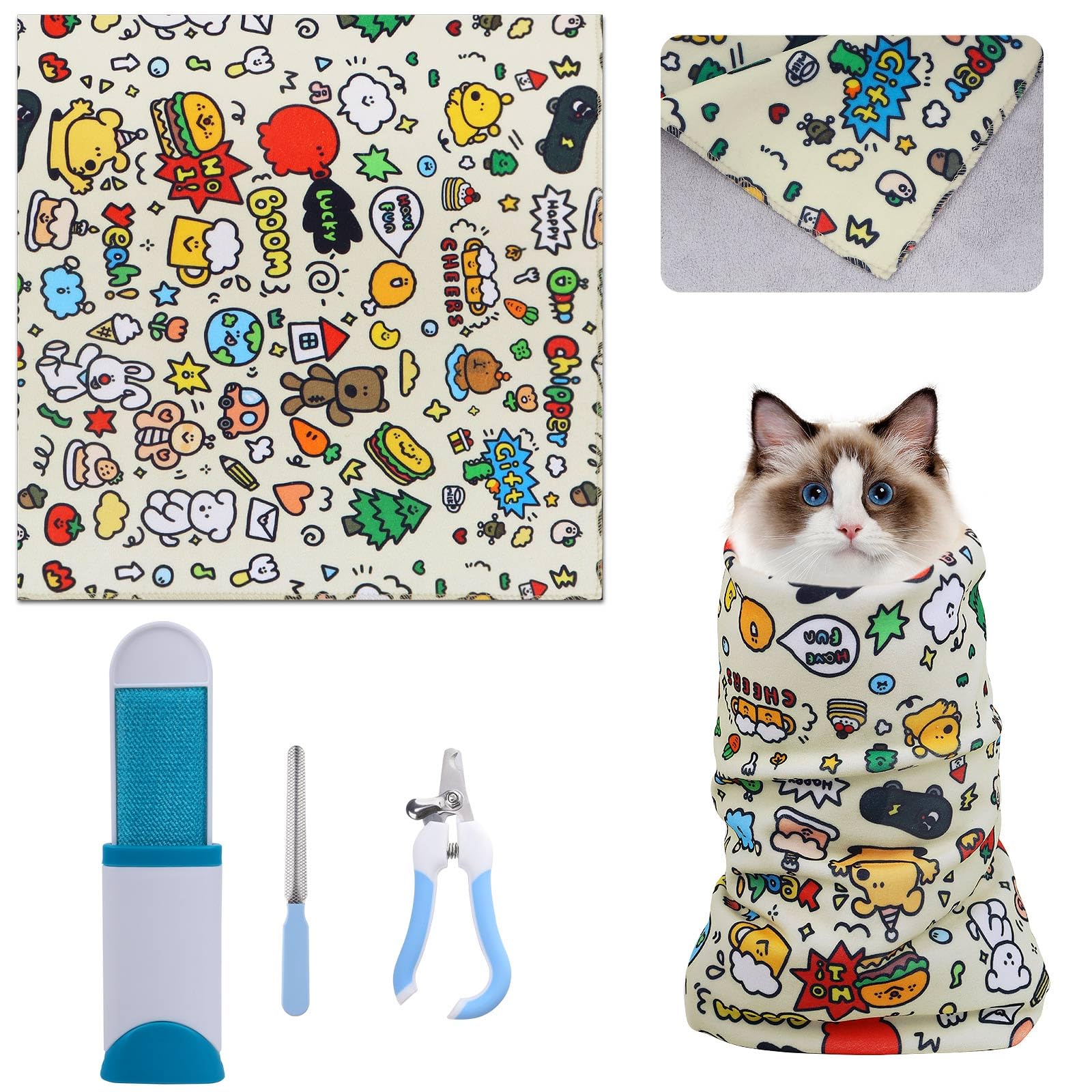 Lovelypaws Cat Grooming Wrap, Anti-Scratch & Escape-Proof, Suitable For Nail Clipping, Ear Cleaning, Teeth Brushing, Multi-Purpo