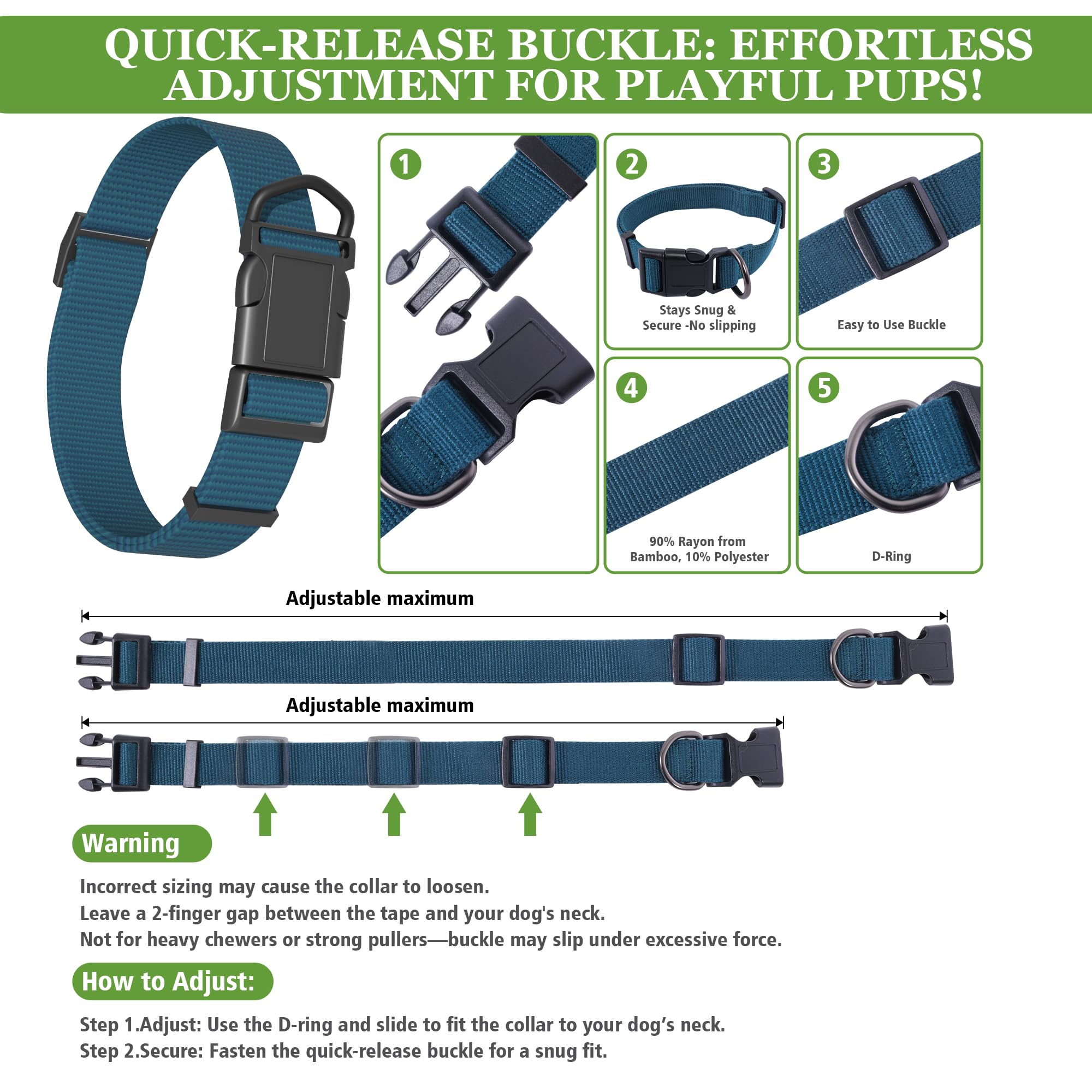 Pawhuggies Blue Dog Collar For Large Dog, Breathable, Anti-Odor & Soft, Comfortable For Sensitive Skin Puppies, 90% Bamboo Rayon