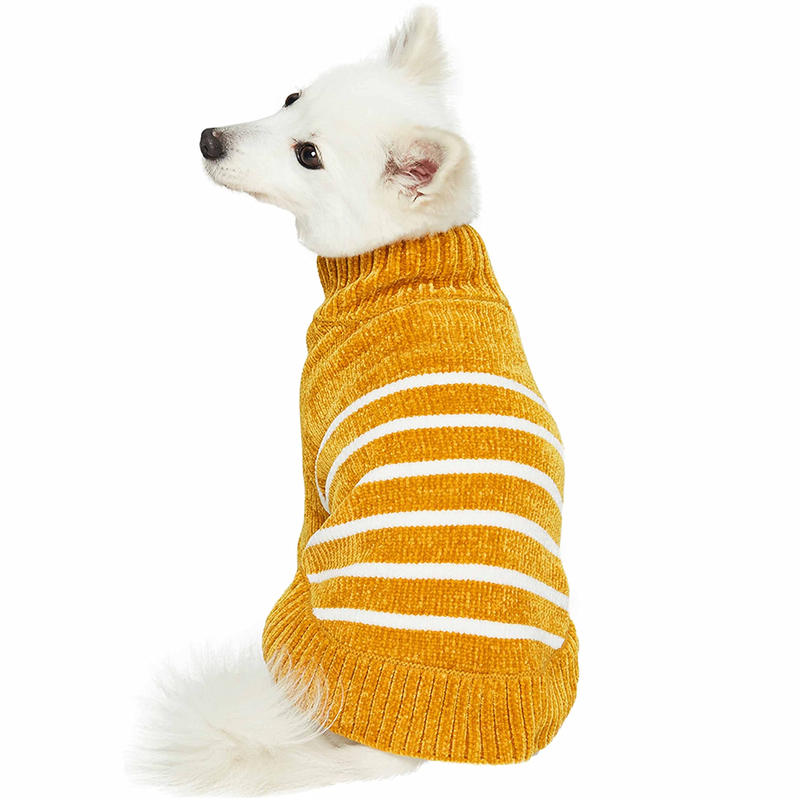Blueberry Pet Cozy Soft Chenille Classy Striped Dog Sweater In Mustard, Back Length 20', Pack Of 1 Clothes For Dogs