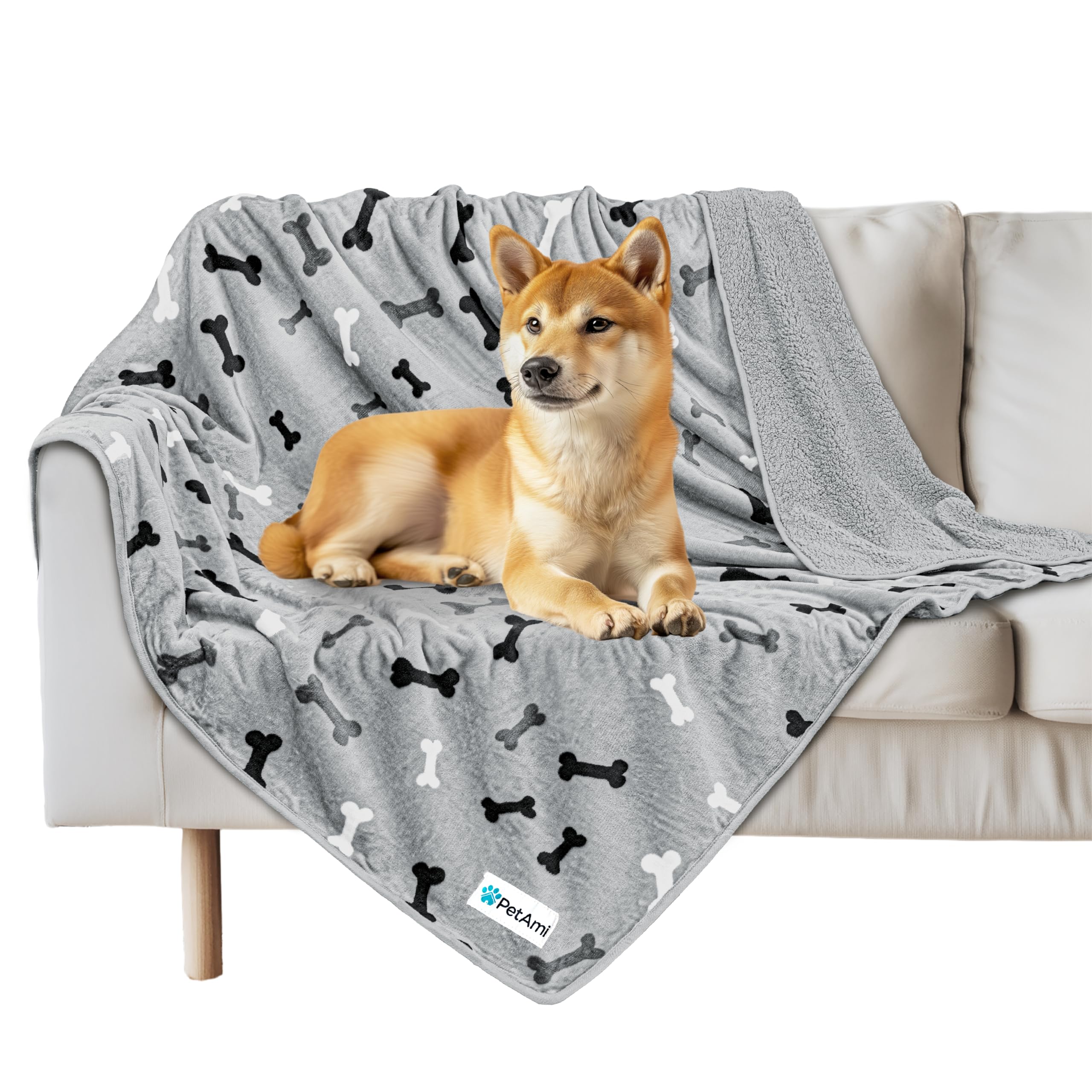 Petami Waterproof Dog Blanket For Medium Large Dogs, Pee Proof Pet Blanket For Bed Couch, Reversible Water Proof Blanket For Puppy Indoor Cat, Soft Dog Pee Crate Cover Washable, 60X80 Bone Gray