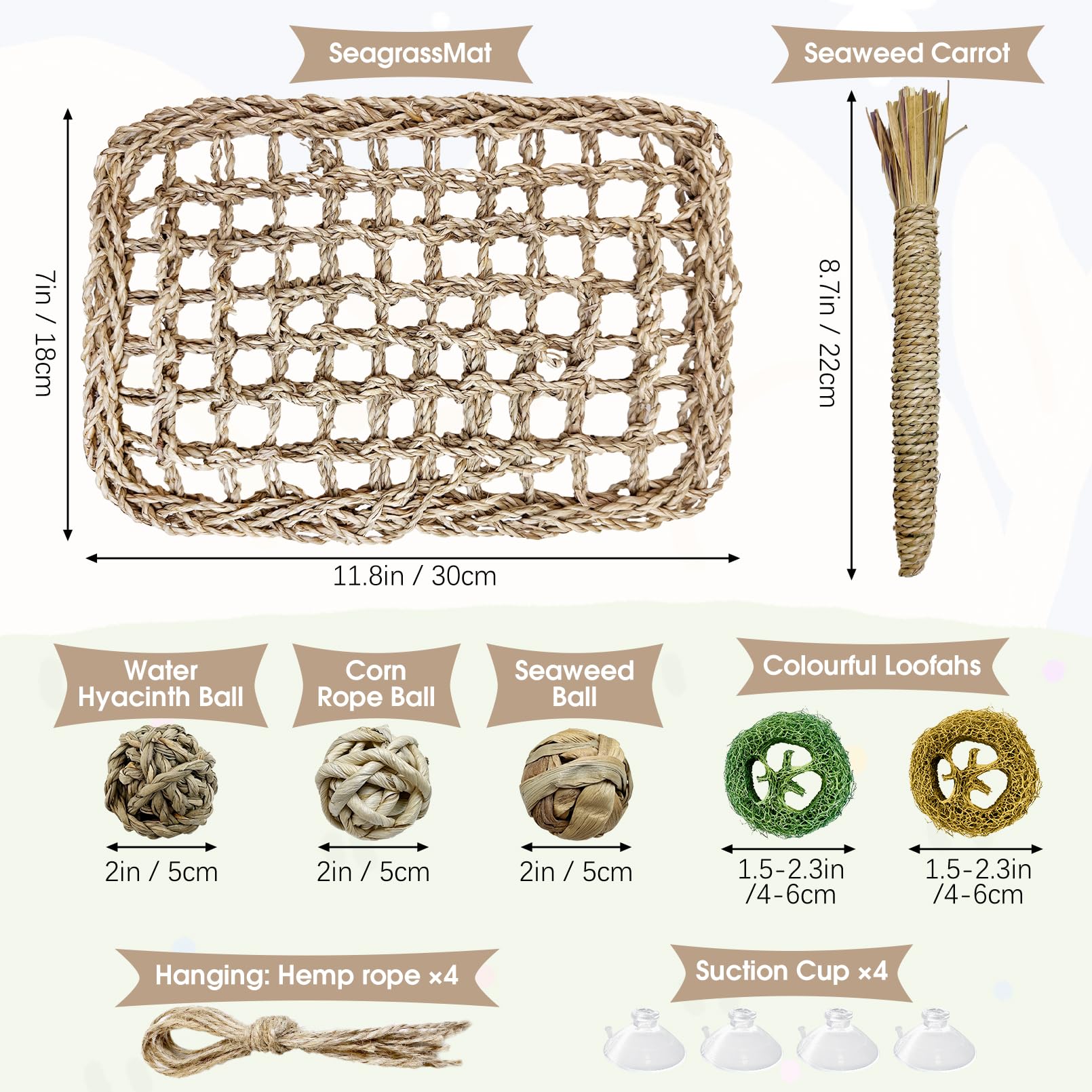 Hamiledyi Rabbit Seagrass Activity Mat Bunny Toy Hanging Rabbit Chew Toys For Teeth Rabbit Enrichment Toys Seagrass Protector Ma