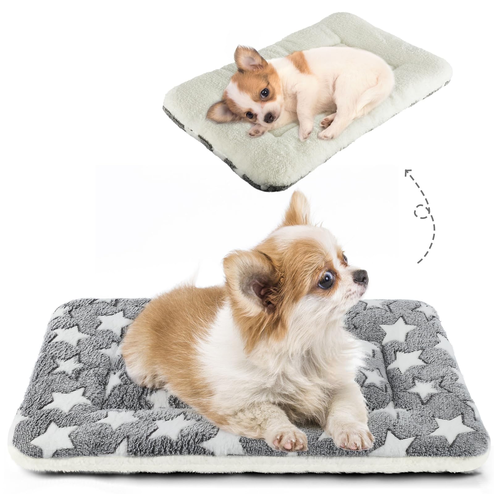 Mora Pets Dog Bed Crate Pad Ultra Soft Pet Bed With Cute Star Print Washable Crate Mat For Large Medium Small Dogs Reversible Fleece Dog Crate Kennel Mat Cat Bed Liner 22-Inch Grey