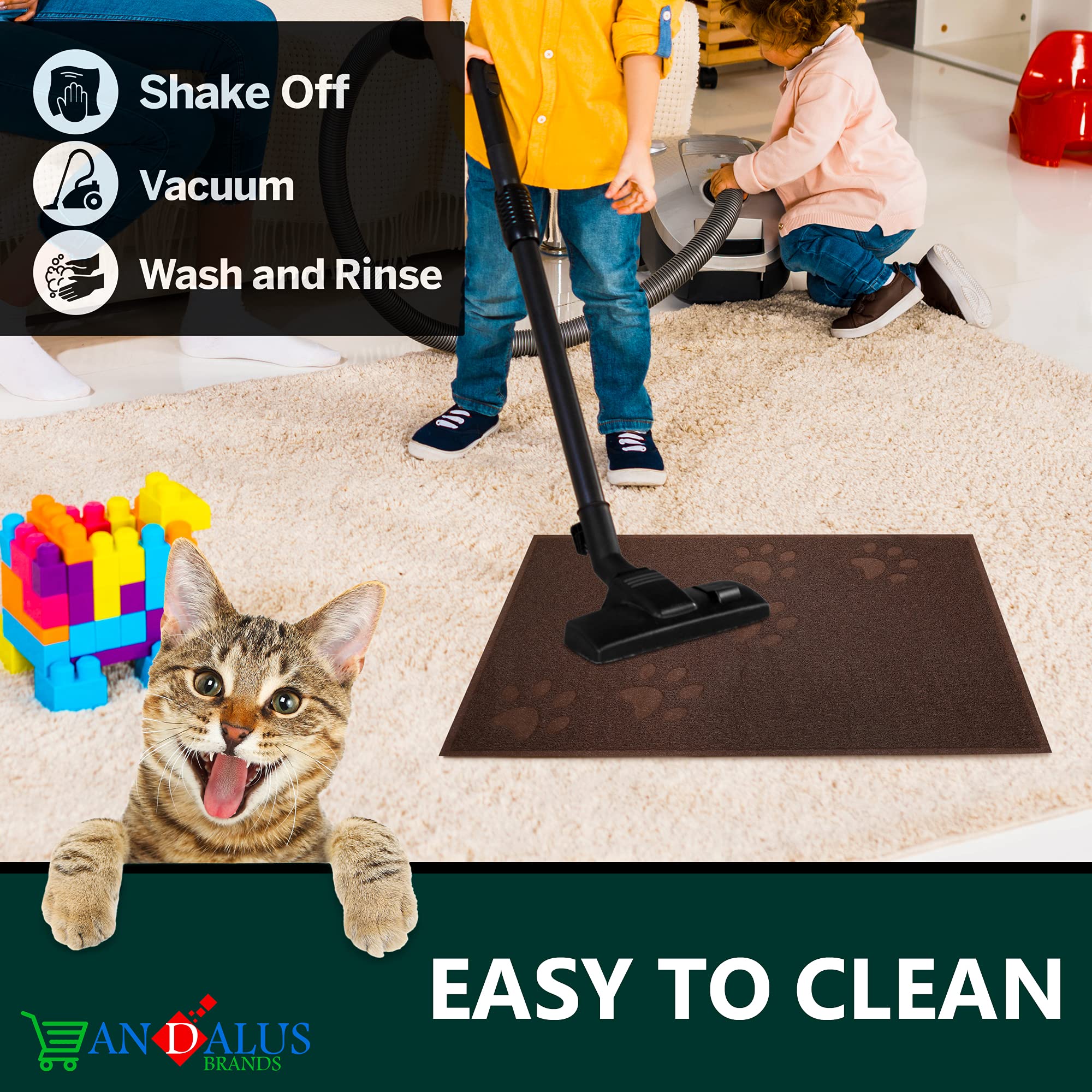 Andalus Premium Cat Litter Mat Pack Of 1-100% Waterproof With Non-Slip Backing Of Litter Box Mat - Soft On Kitty Paws & Easy To Clean Cat Mats For Litter - Brown, Extra-Large (35' X 23')