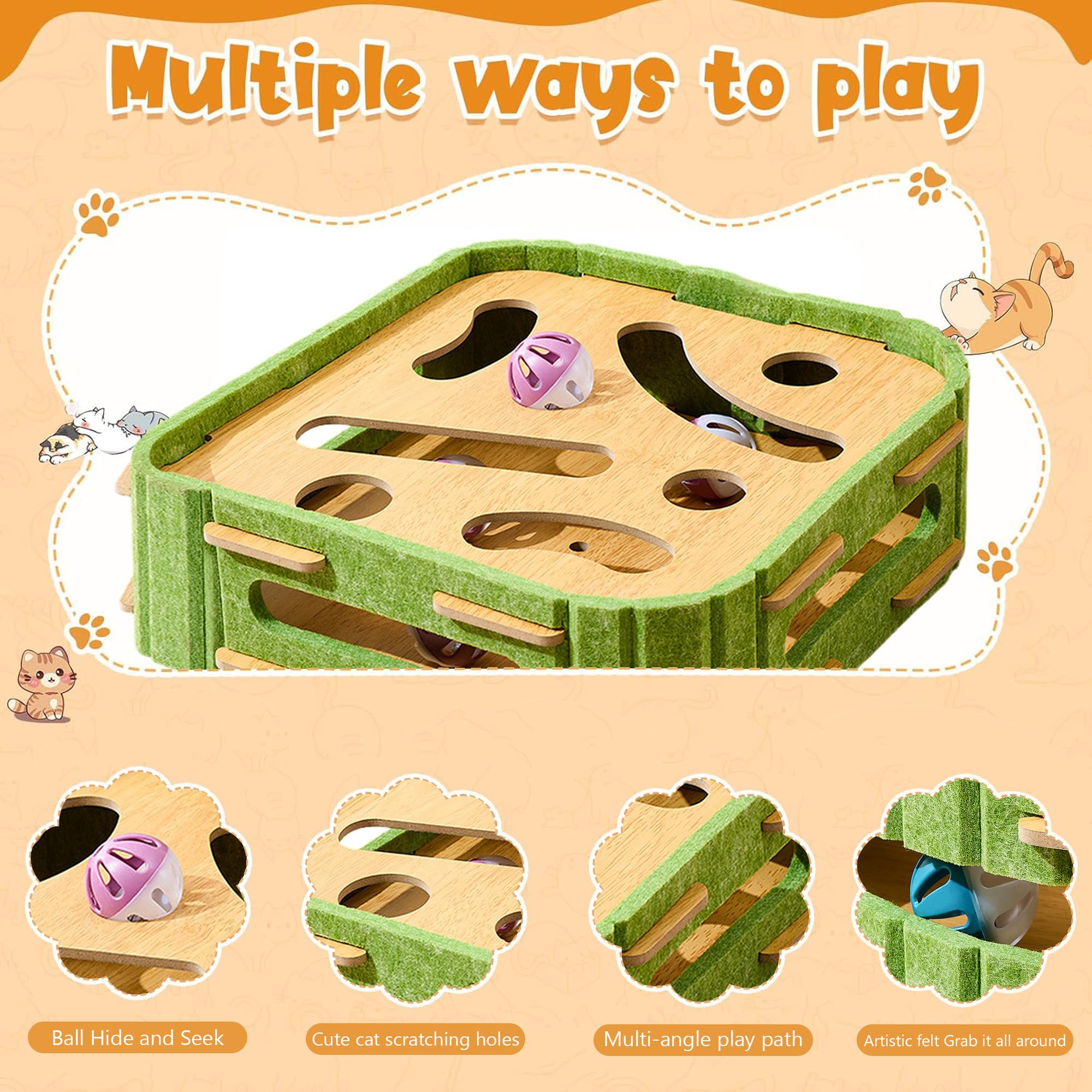 Superpaws Cat Puzzle Toys Interactive Cat Dancer For Indoor Cats,Cat Teasing Box With Squeaky Toys And Scratching Felt,Kitten Tr