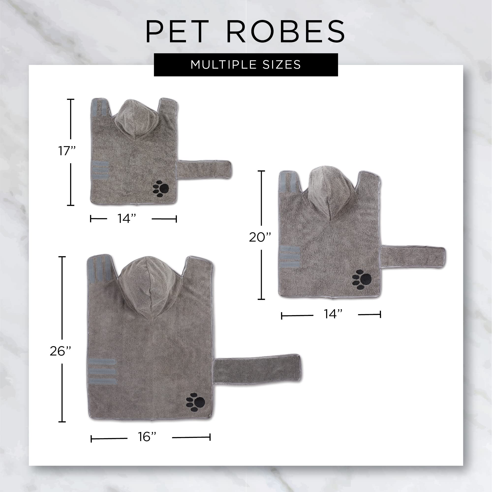 Bone Dry Pet Robe Collection, Trellis Paw Print, Absorbent Microfiber Bath Robe with Adjustable Closure for Dogs & Cats, Small, Stonewash Blue