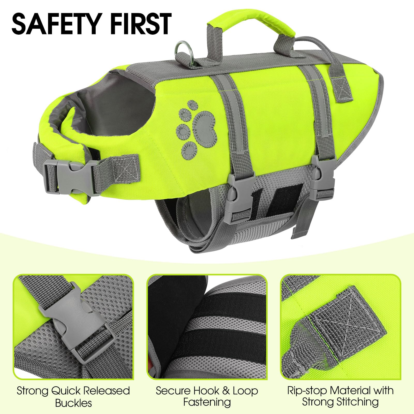 Queenmore Neon Green Large Dog Life Vest For Swimming, Xl Dog Life Jacket With Handle, Big Dog Floating Vest For Pool