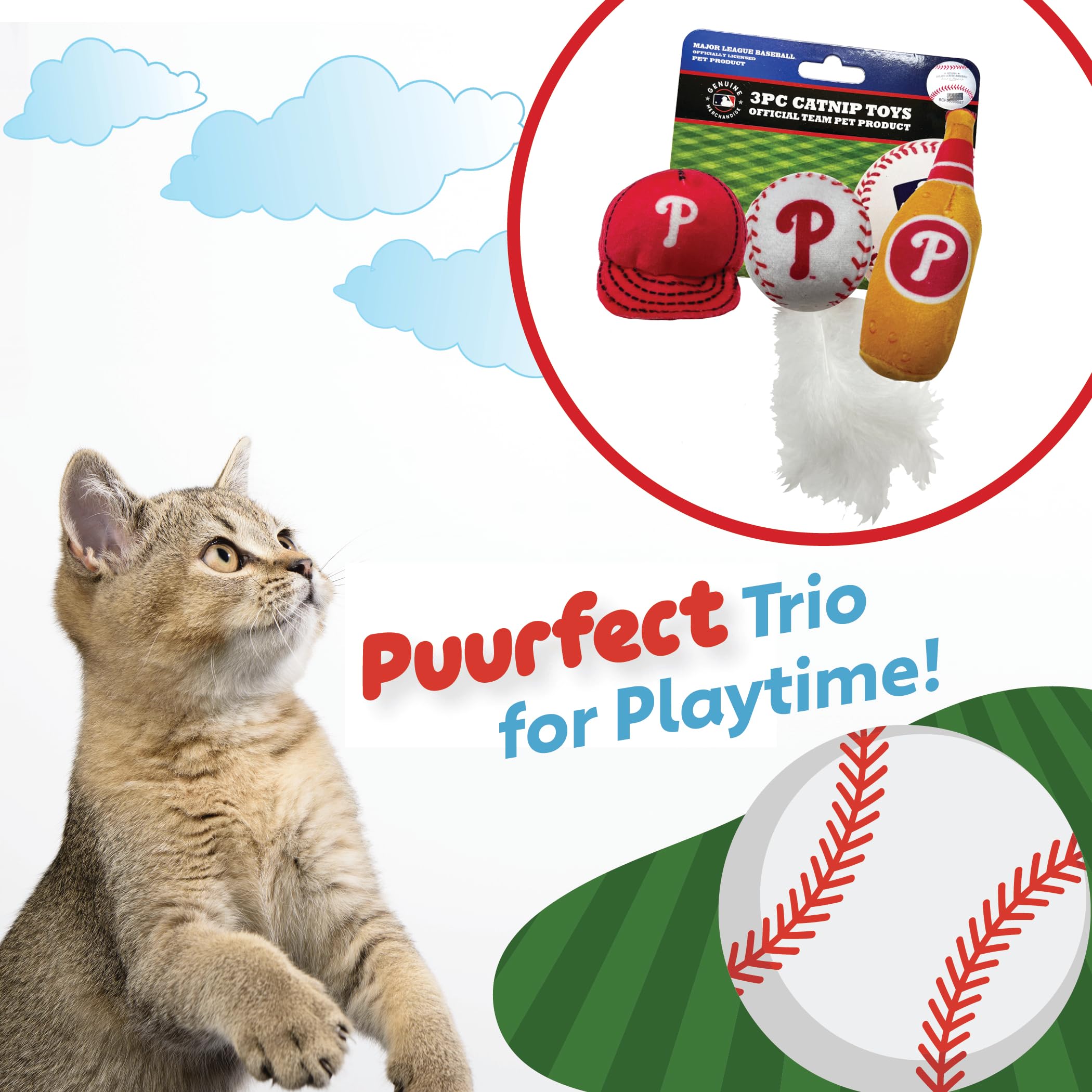 Best Plush Cat Toy - Mlb Philadelphia Phillies Complete Set Of 3 Piece Cat Toys Filled With Catnip. Incld: 1 Baseball Cap Cat To