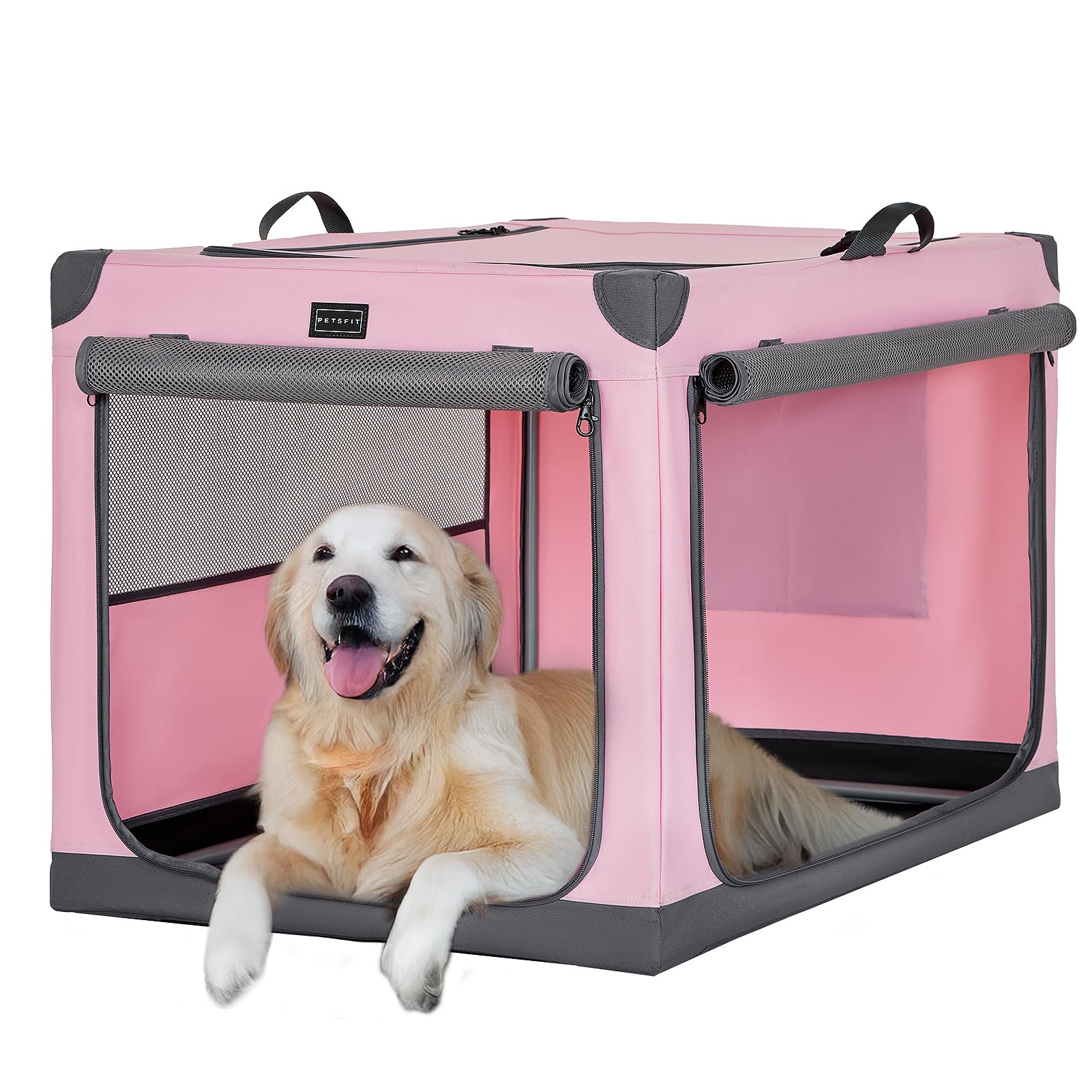 Petsfit Soft Sided Dog Crate, With Patented Adjustable Fabric Cover, Chewproof & Lockable Mesh Doors, Waterproof Base Collapsibl