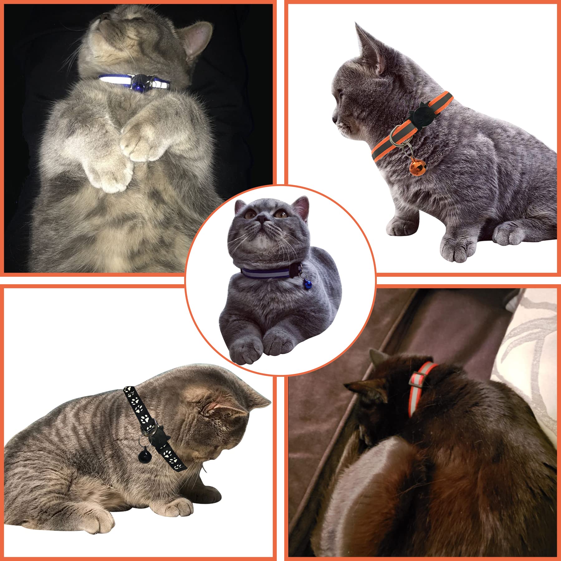 D-Buy Cat Collars, Cat Collars With Bell, Breakaway Cat Collars, Reflective Cat Collars, Nylon Cat Collars With Bell, Collars For Cats, Collars For Puppies (2 Pink + 2 Sky Blue)