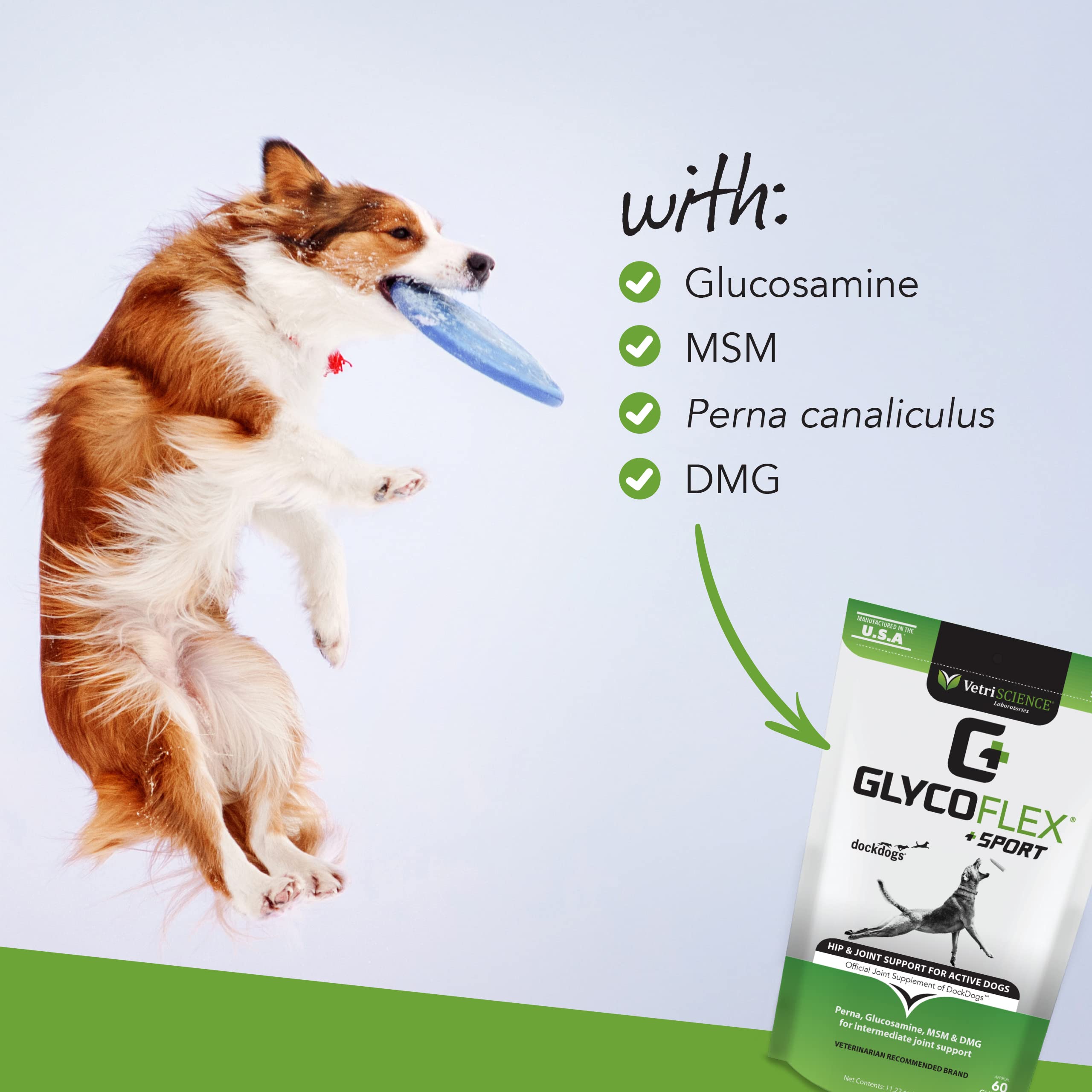 VetriScience GlycoFlex Sport Hip and Joint Supplement for Dogs - Joint Support Chews with Green-Lipped Mussel, DMG, and Glucosam