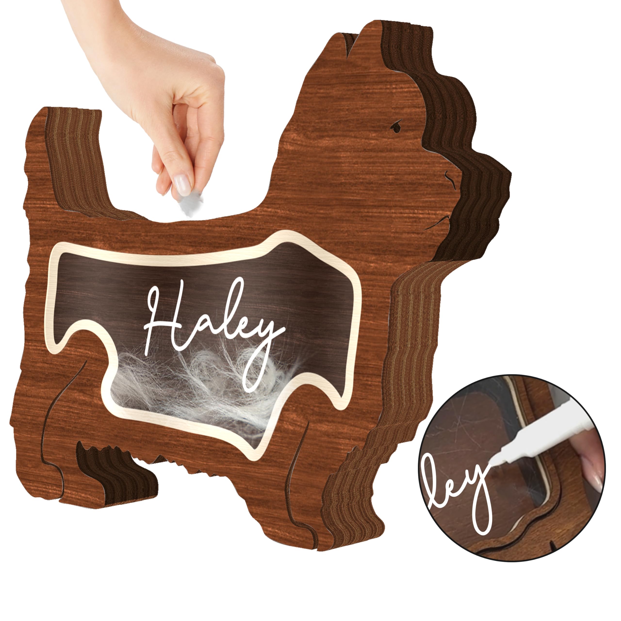 Yorkshire Terrier Dog Hair Keepsake Box Wooden Pet Fur Gifts For Dog Cat Unique Dog Shape Standable Tabletop Decor Dog Memorial 