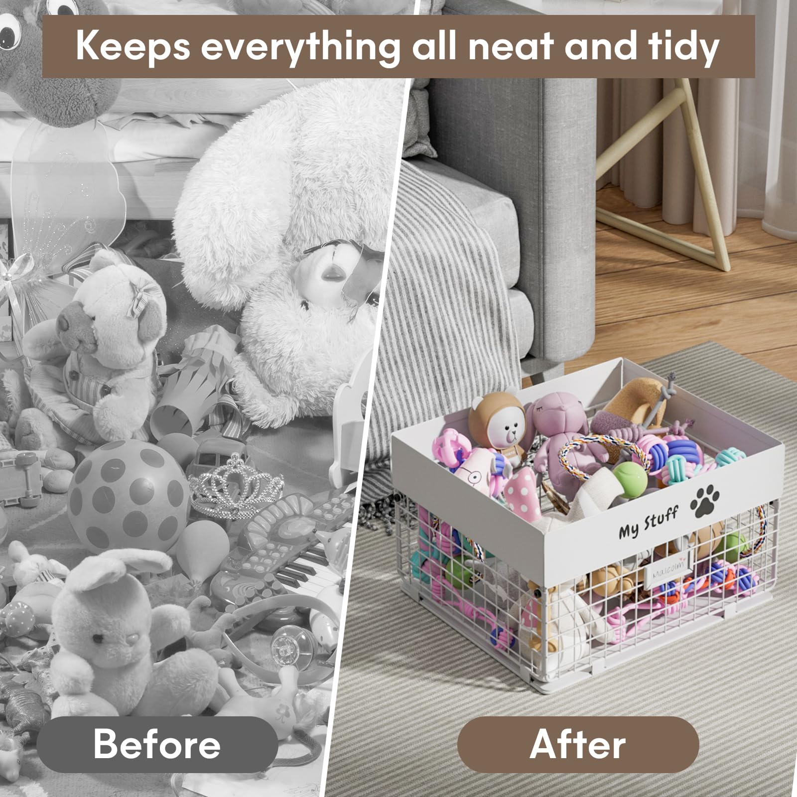 qeerable Dog Toy Box- Metal Large Dog Toy basket for Small Dog - Dog Toy Storage Bin for Pet - Personalized Large Dog Toy Basket