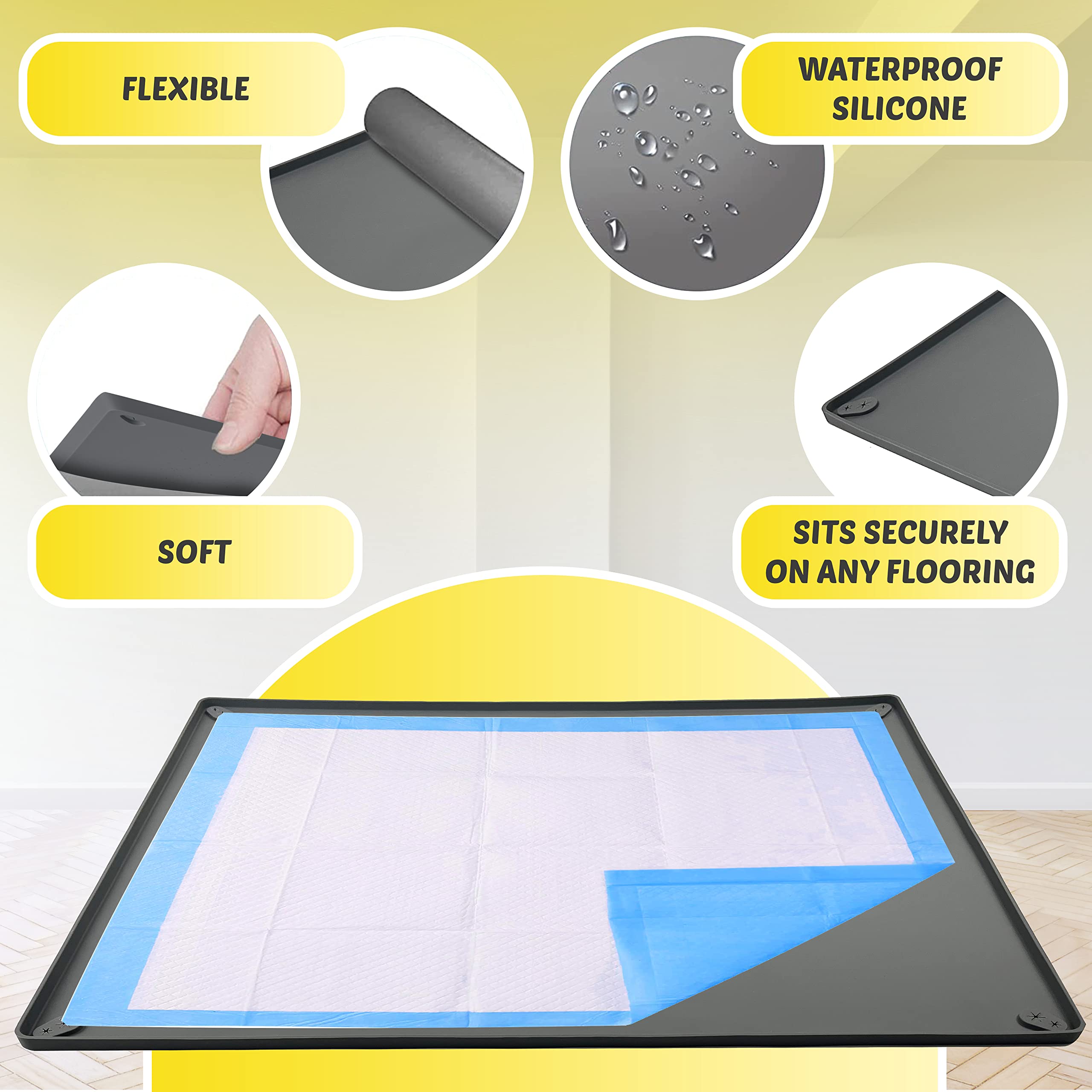 Skywin Dog Potty Tray Holder - Silicone, Grey, 36"x30", No Spill Design, Easy to Clean