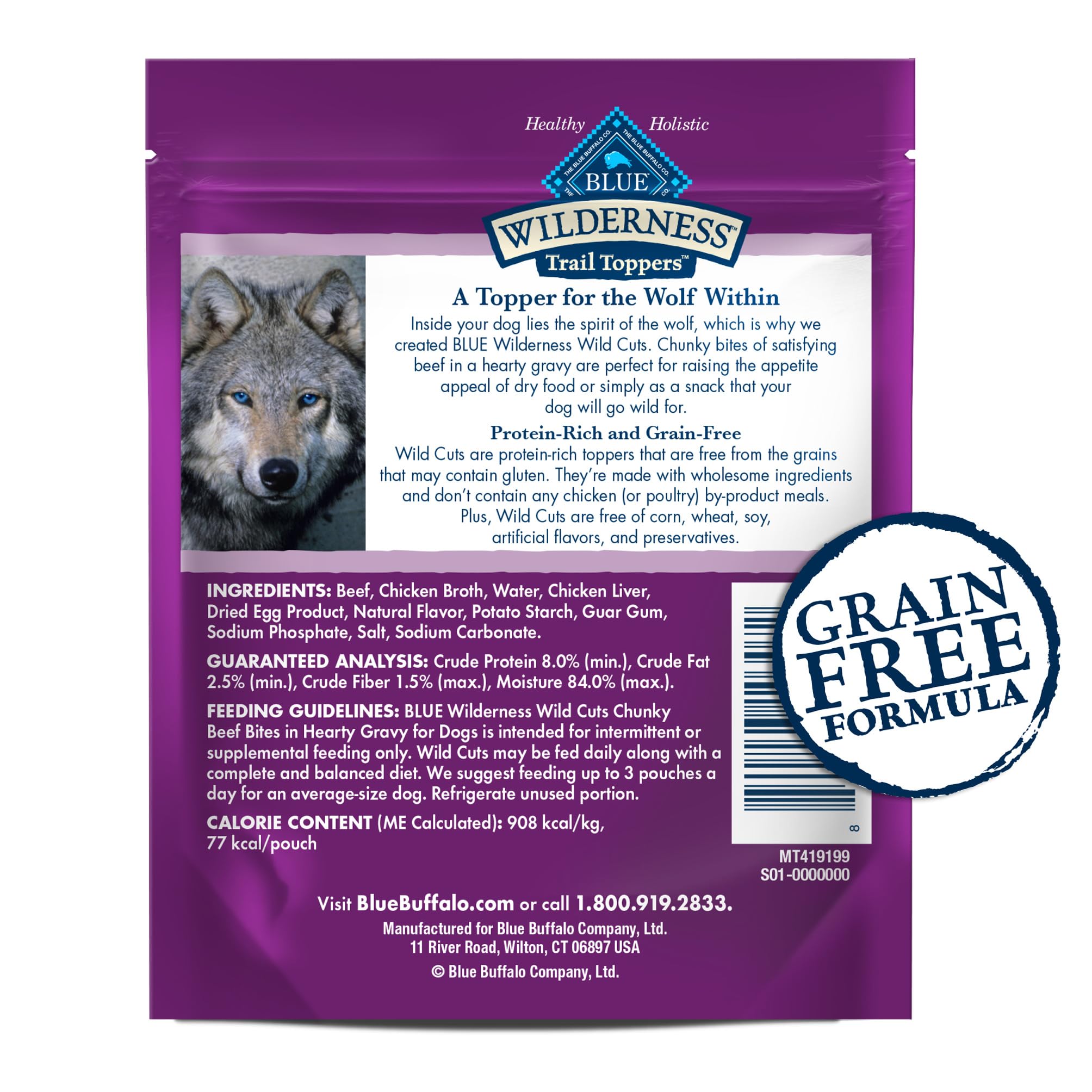 Blue Buffalo Wilderness Trail Toppers Wild Cuts Wet Dog Food, High-Protein & Grain-Free, Made with Natural Ingredients, Chunky B