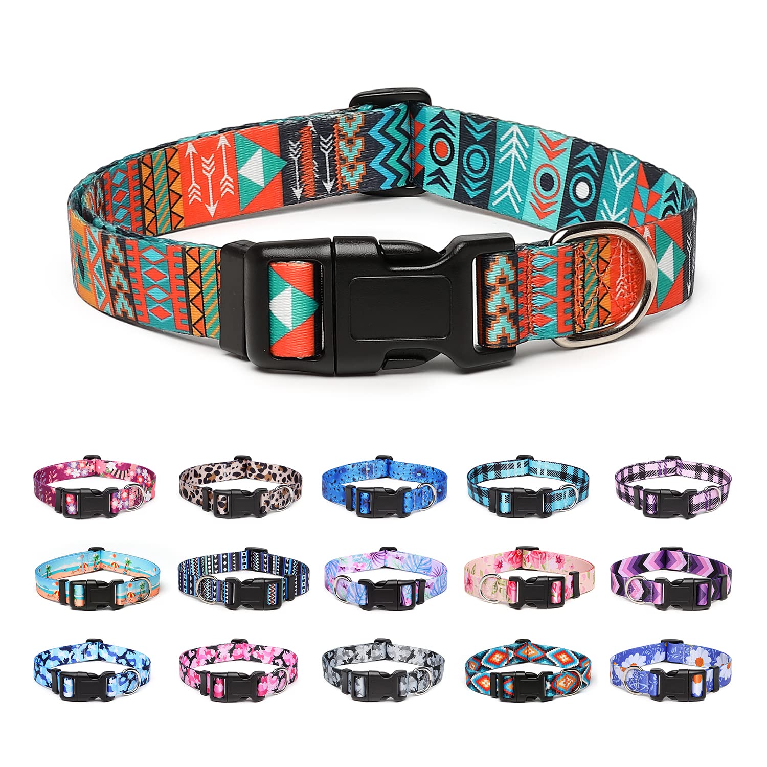 Suredoo Adjustable Dog Collar With Patterns, Ultra Comfy Soft Nylon Breathable Pet Collar For Small Medium Large Dogs (M, Tribal)