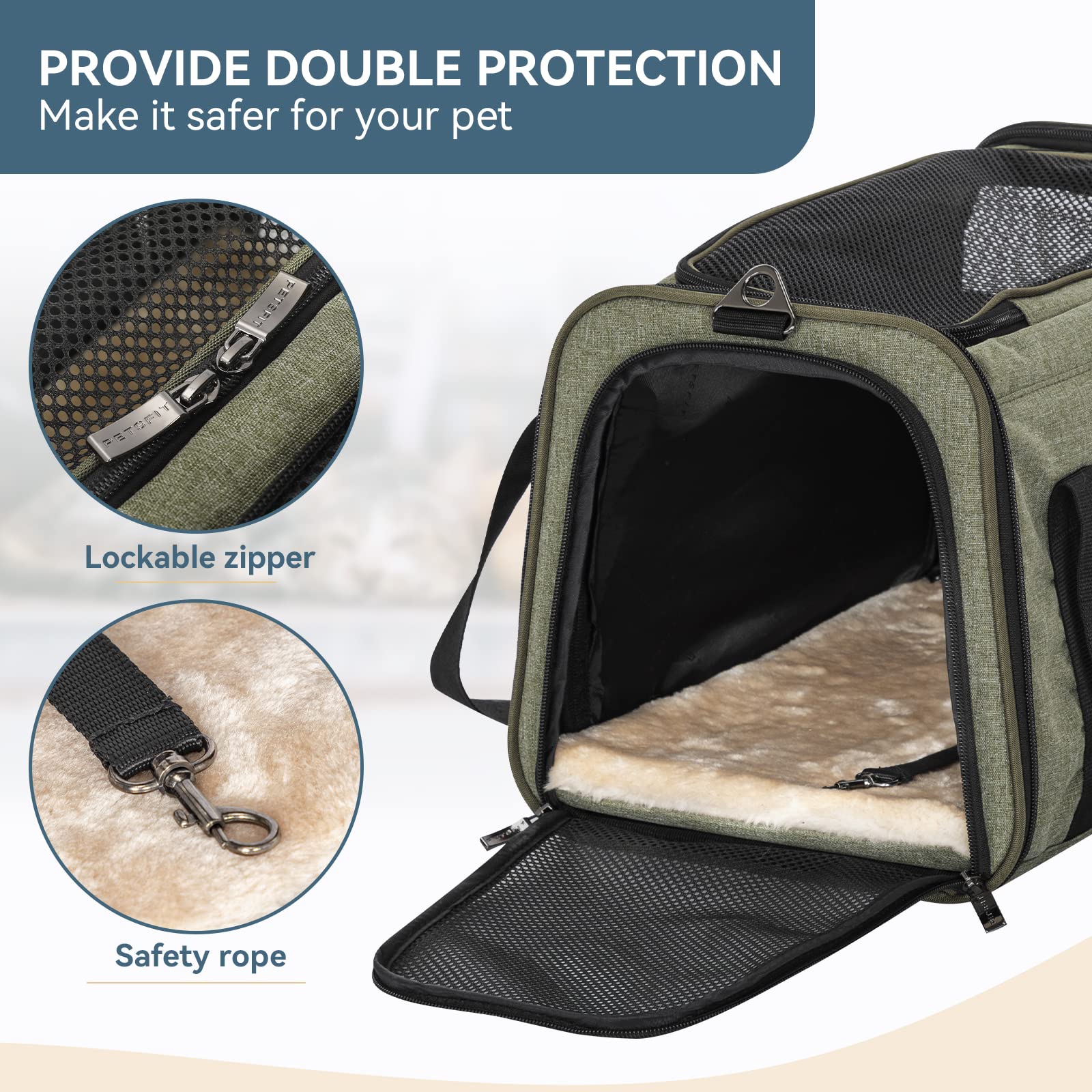 Petsfit Expandable Rabbit Carrier Small Cat Carrier Airline Approved, 16X10X9 Inches Soft-Sided Portable Small Animal Travel Bag For Kitten/Puppy/Bunny/Guinea Pig