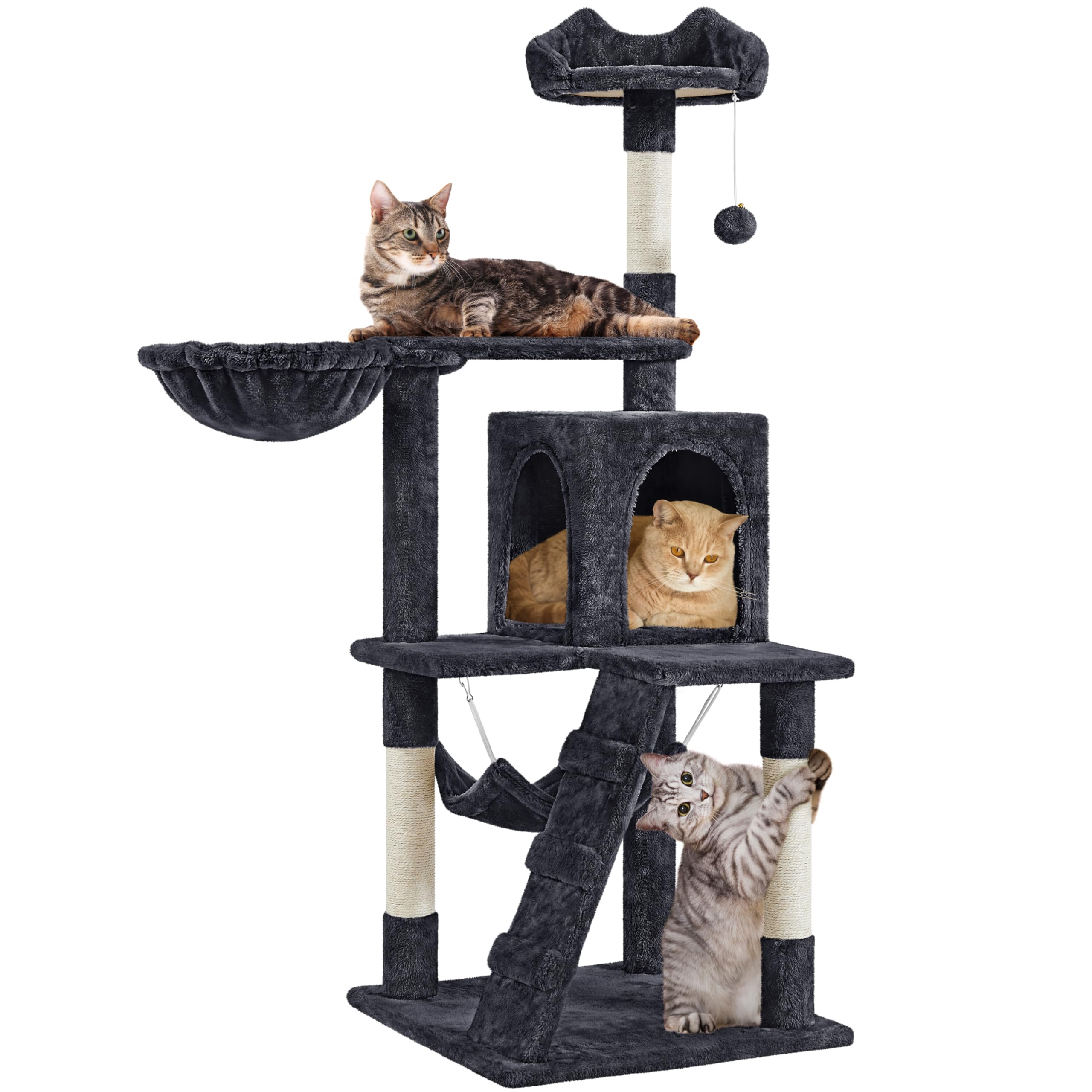 Yaheetech 51In Cat Tree Cat Tower As Activity Center, Indoor Cats And Kittens Playing House With Funny Hammock Tunnel Scratching Post