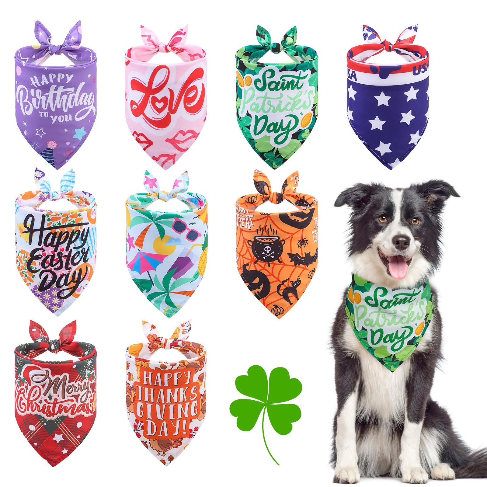 Scenereal Holiday Dog Bandanas 9 Pack,Halloween Christmas Thanksgiving Day Dog Bandanas Bulk Set For Party, Puppy Scarf Pet Cost