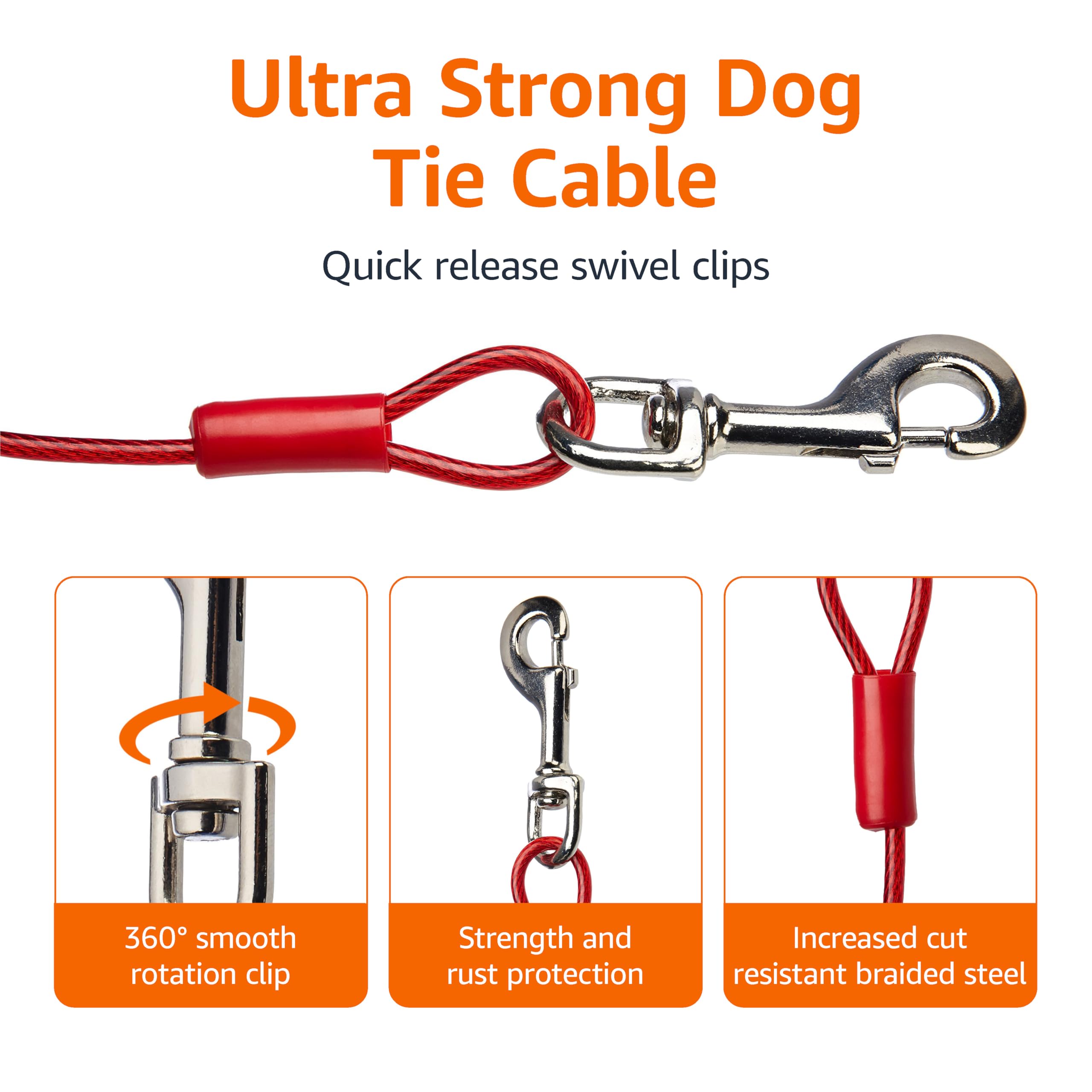 Amazon Basics Tie-Out Cable For Dogs Up To 125 Lb/30 (Pack Of 1), Red