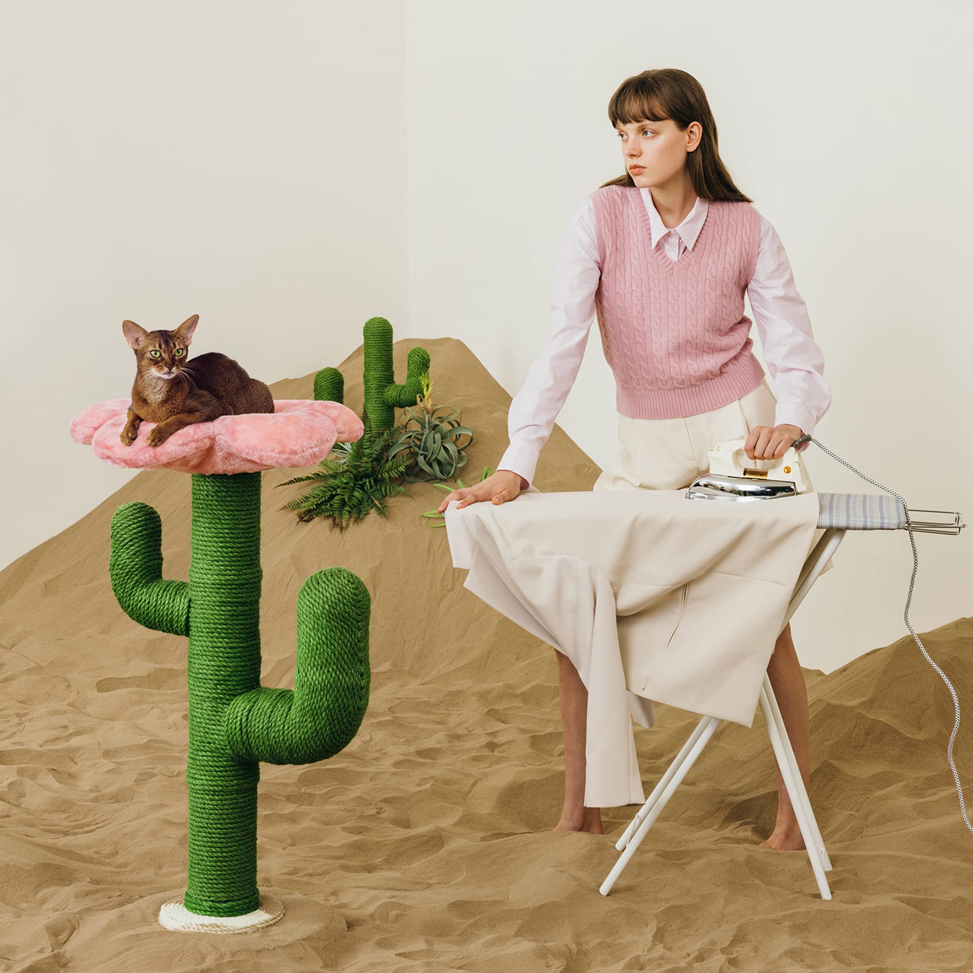 Vetreska Cat Scratching Post Cactus Cat Scratchers For Indoor Cats, 41.3' Tall Vertical Cat Tree With Hammock, Full Wrapped Sisal Rope Cat Scratch Post For Adult Cats And Kittens