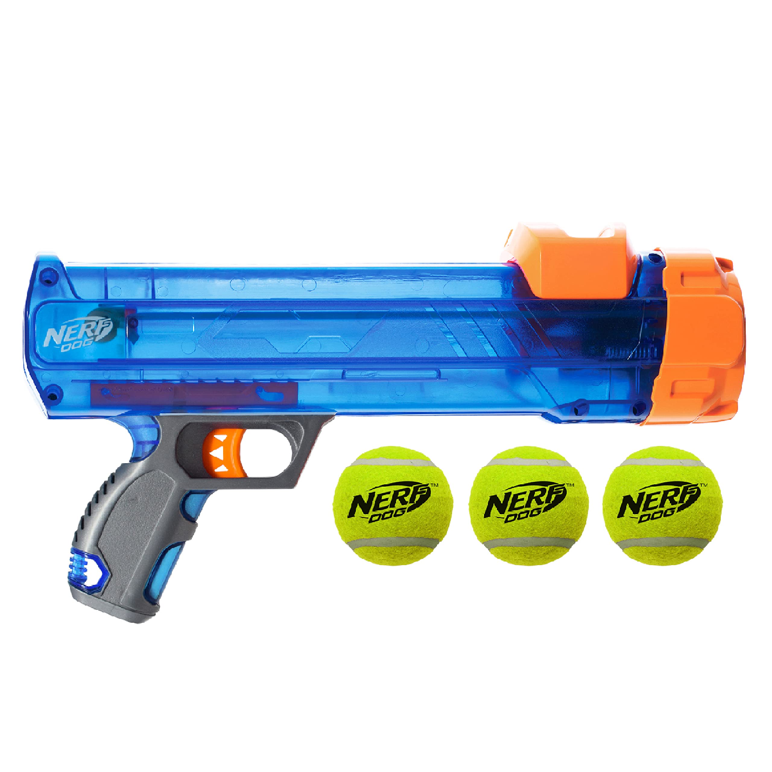 Nerf Dog Tennis Ball Blaster Dog Toy,12 Inch Translucent Blaster with 3 Balls