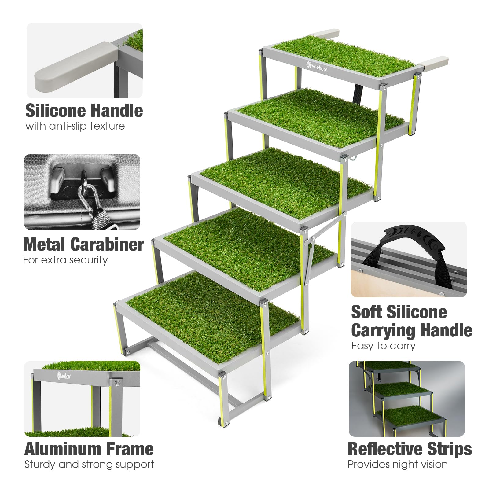 Veehoo Dog Stairs For Car, Aluminum Folding Dog Steps For Truck And Suv, Portable Car Ramp For Large Dogs With Non-Slip Artifici