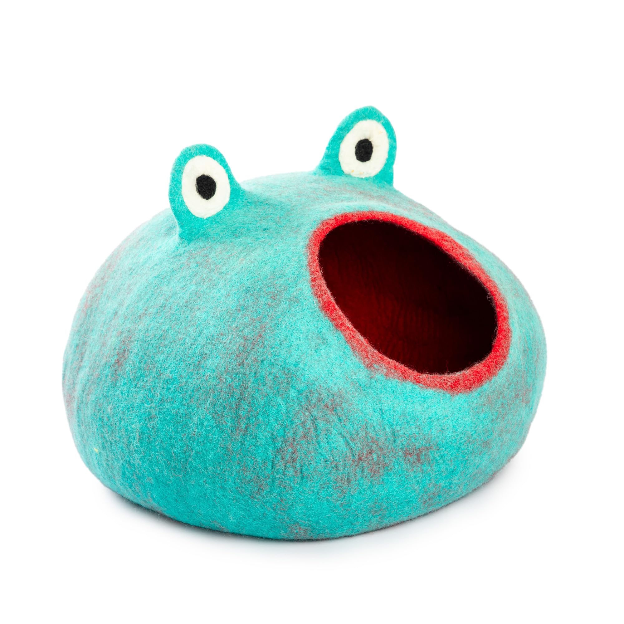 Luxurious Eco-Friendly Merino Wool Cat Cave Frog - Foldable Hideaway Pod For Indoor Cats - Premium Felt Kitten Beds - Covered Ca