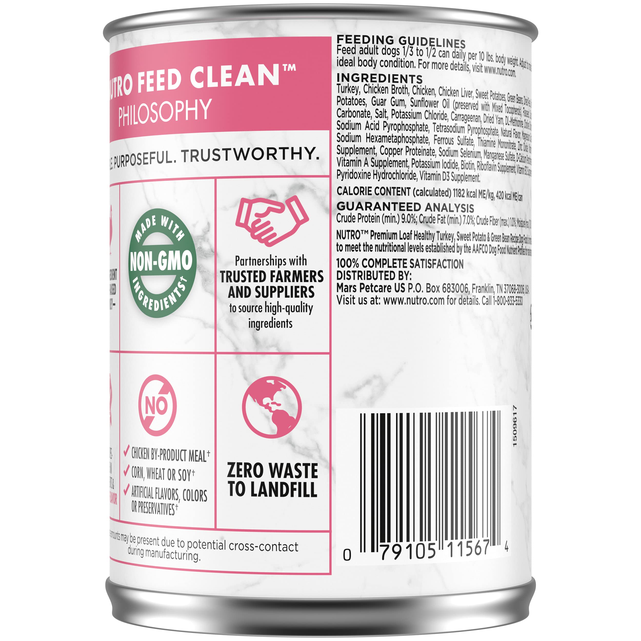 Nutro Premium Loaf Adult Wet Dog Food, Turkey & Sweet Potato, 12.5 oz Cans (Pack of 12), Natural, Healthy Recipe