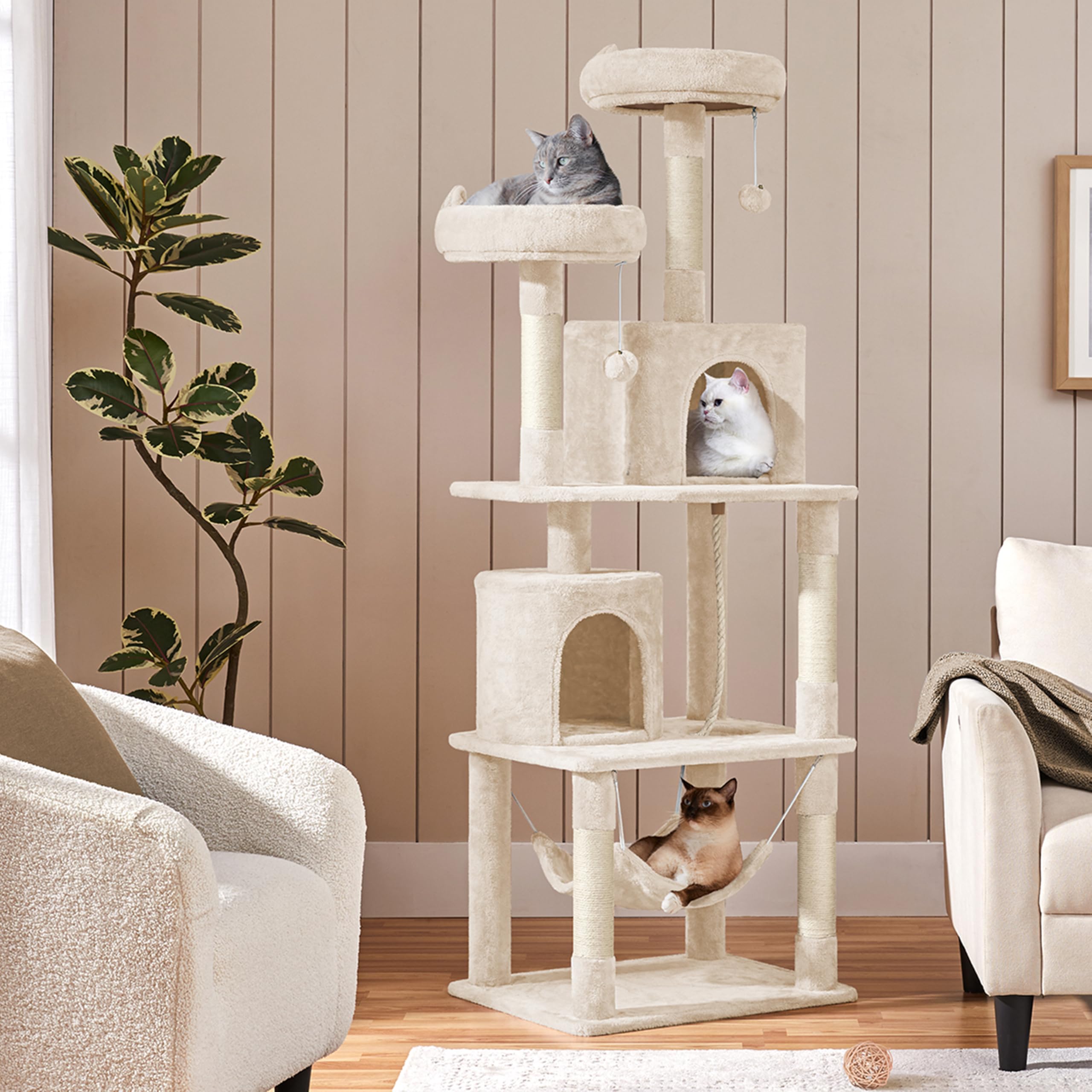 Yaheetech Cat Tower, 70.5In Cat Tree For Indoor Cats, Multi-Level Climbing Tree W/Condo & Plush Perches, Large Cat Play House Sc