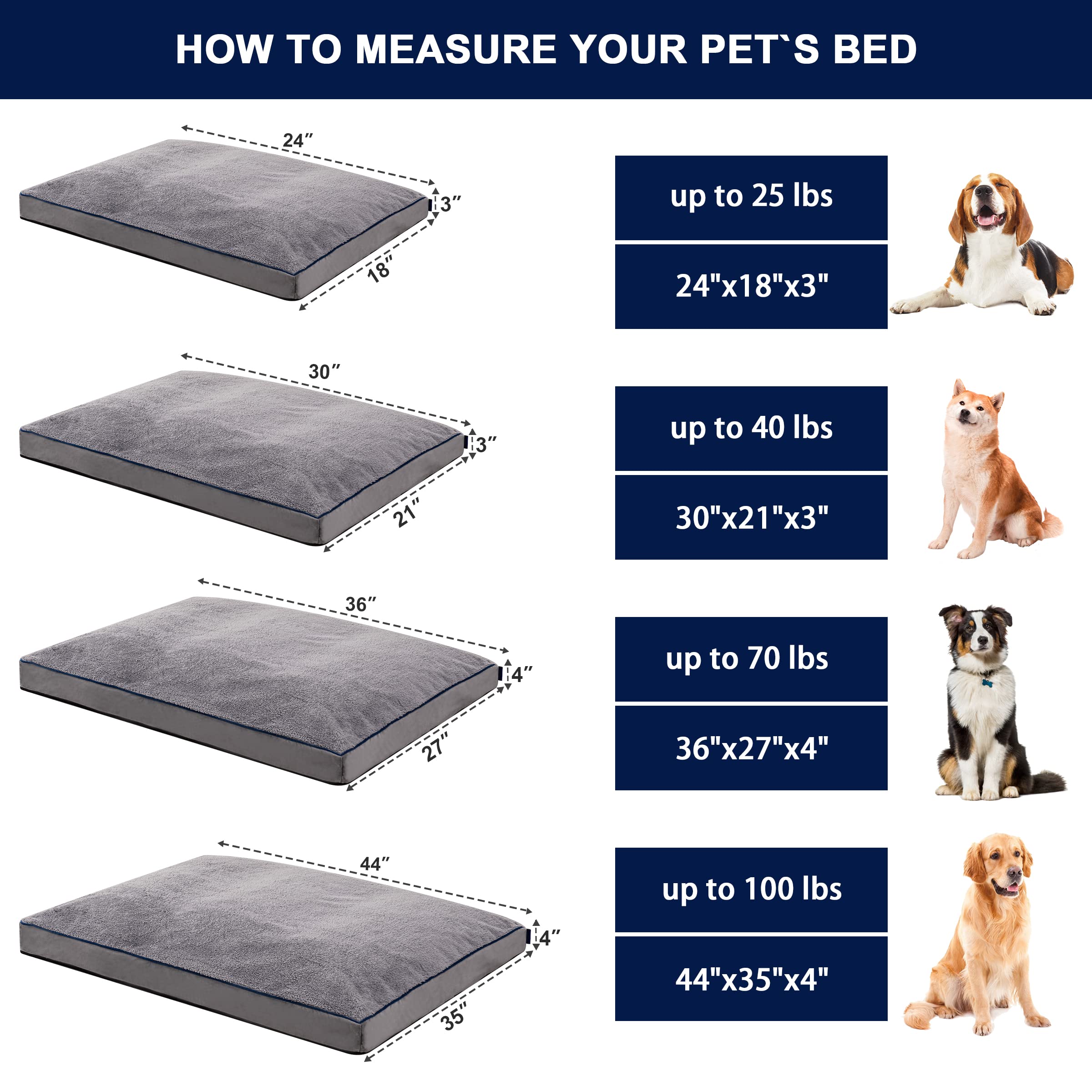 Subrtex Dog Bed For Medium Dogs Pet Bed Mat With Removable Washable Cover,Firm Support Pet Crate Bed Mat Anti-Slip Mattress For
