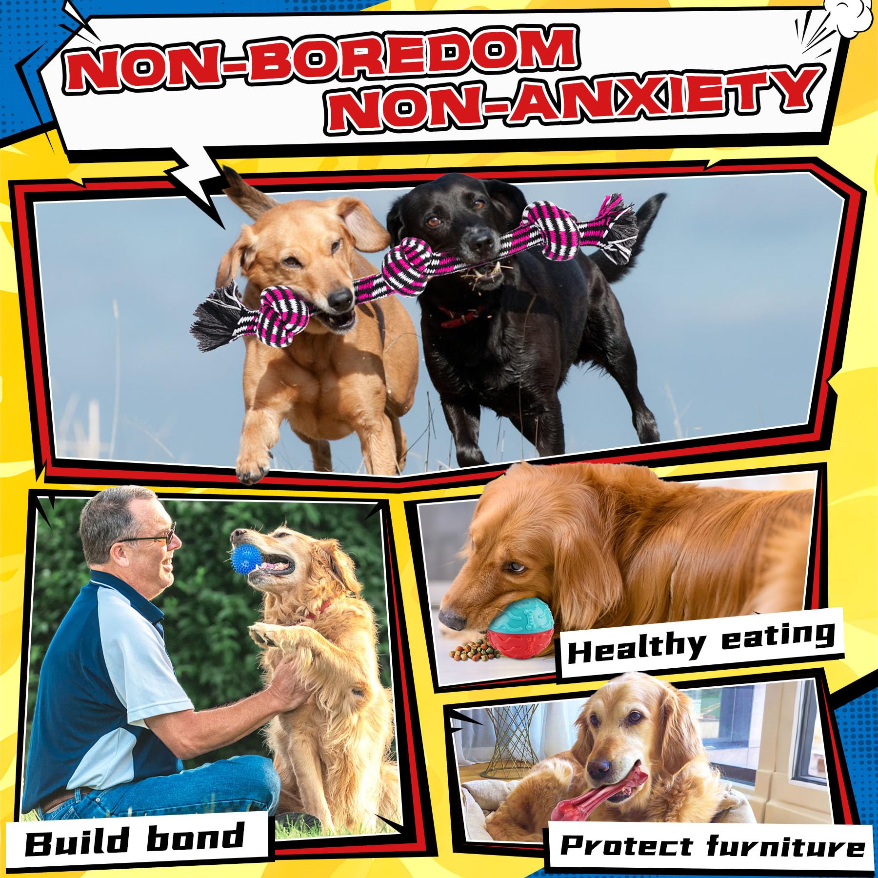 Zeaxuie 12 Pack Heavy Duty Various Dog Chew Toys Pack For Aggressive Chewers - Includes Large Rope Toy, Squeaky Toys & Indestruc