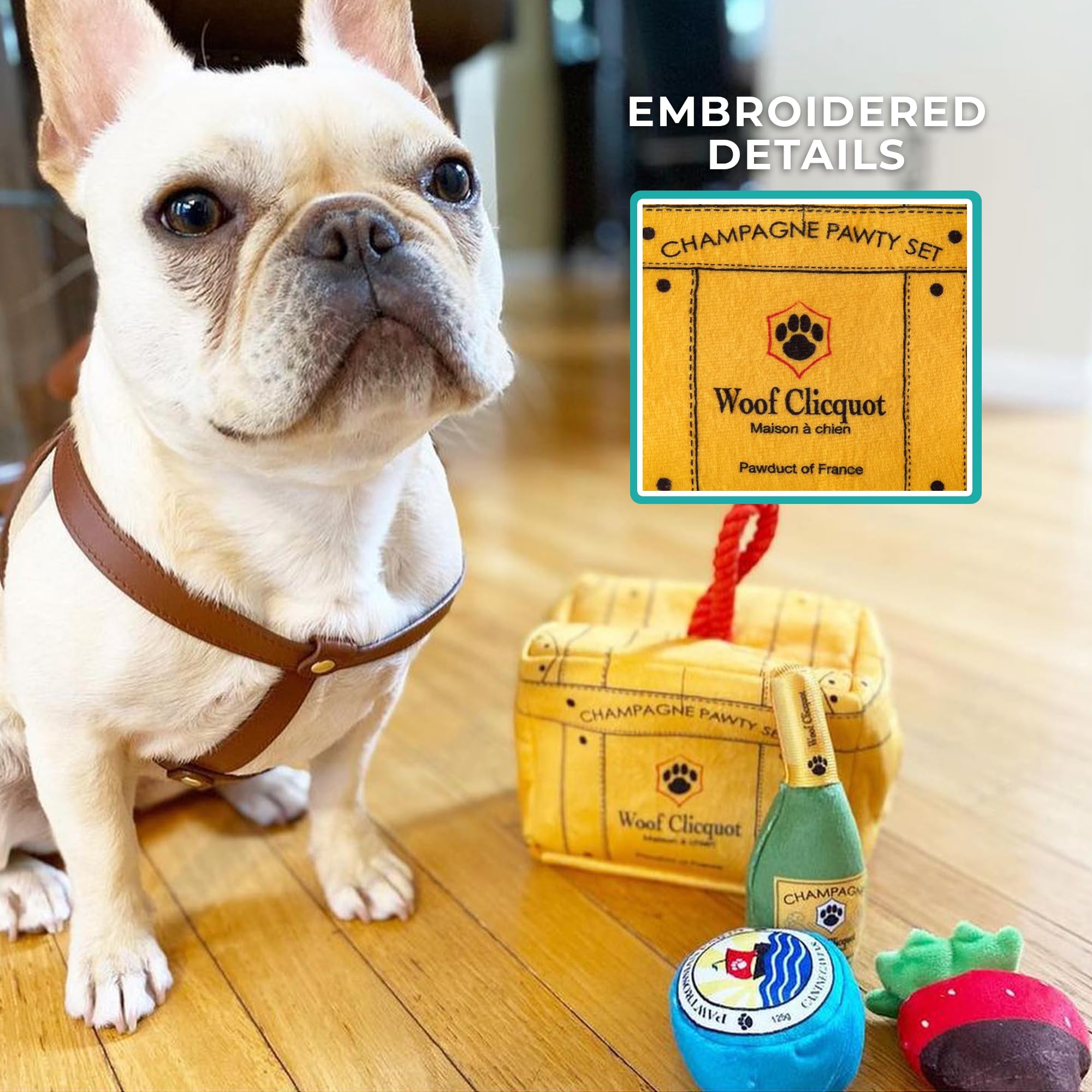 Haute Diggity Dog Woof Clicquot Pawty Set, Plush Designer Dog Toys with Interactive Squeaker, Stimulating Pet Enrichment, Machin