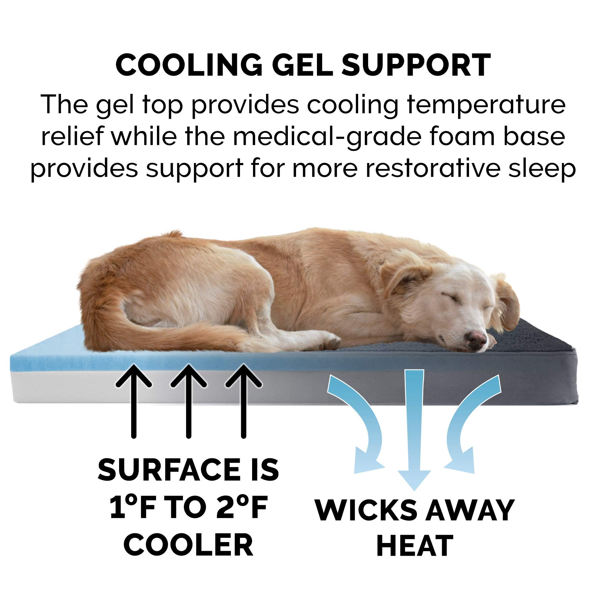 Furhaven Cooling Gel Dog Bed for Large Dogs w/ Removable Washable Cover, For Dogs Up to 95 lbs - Terry & Suede Mattress - Gray,