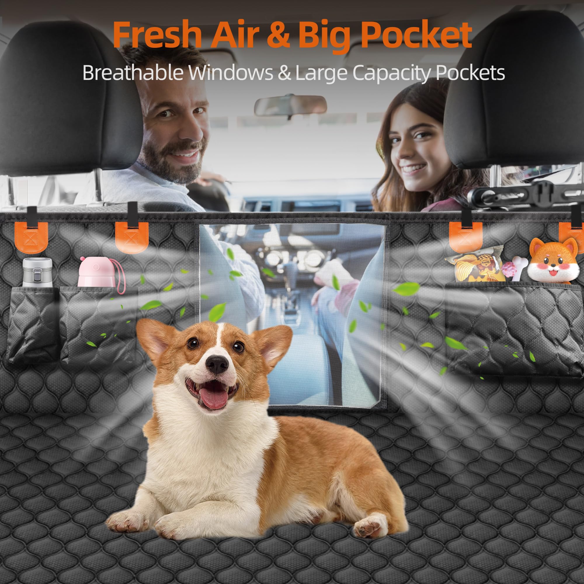 Furroom Back Seat Extender For Dogs- Holds 400Lbs, Dog Car Seat Cover For Backseat Hard Bottom 100% Waterproof Non-Slip Scratch