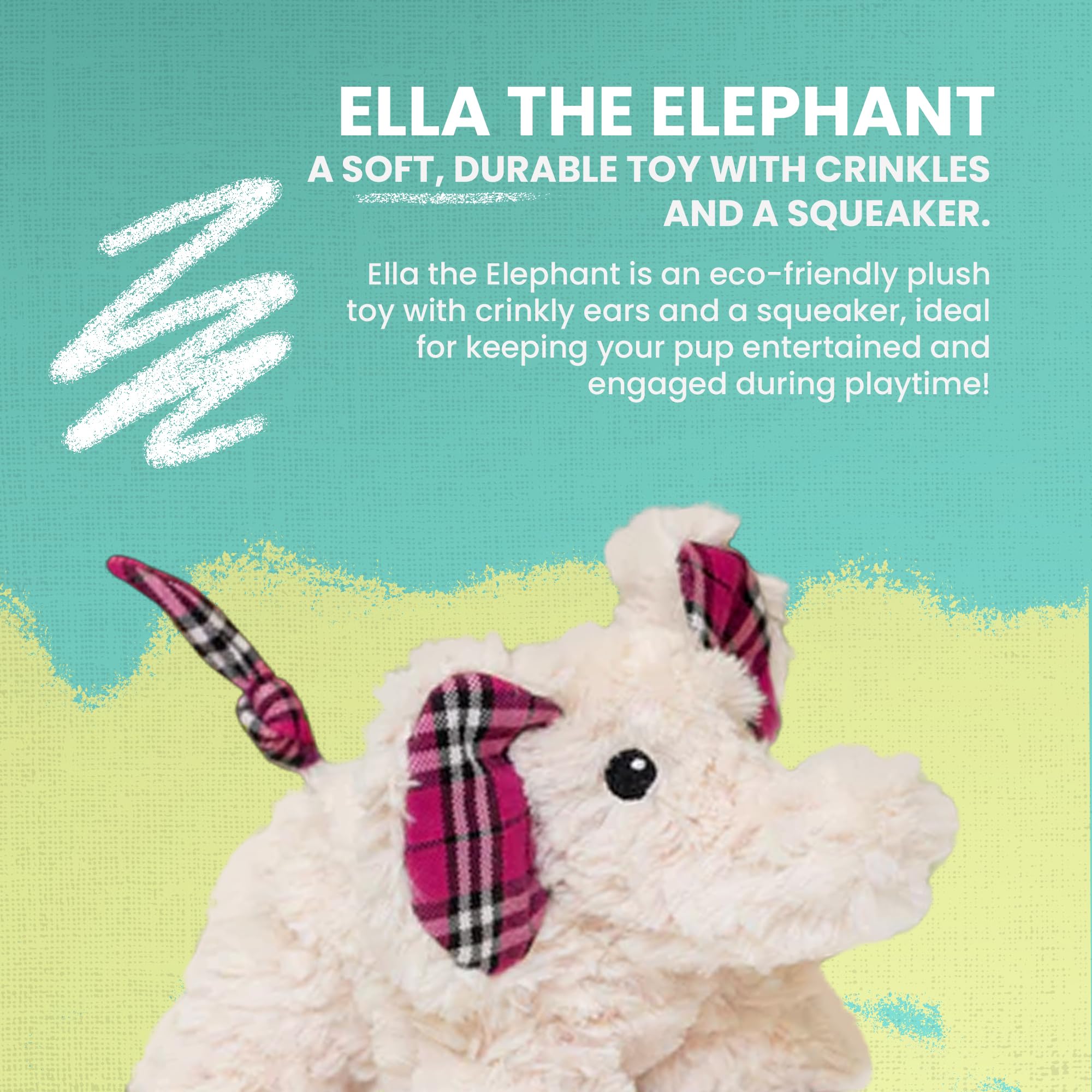 Snugarooz Ella The Elephant Dog Toy With Repair Patch – Plush & Durable Chew Toy For Dog - Made From Recycled Materials - Squeaky And Crinkly Material