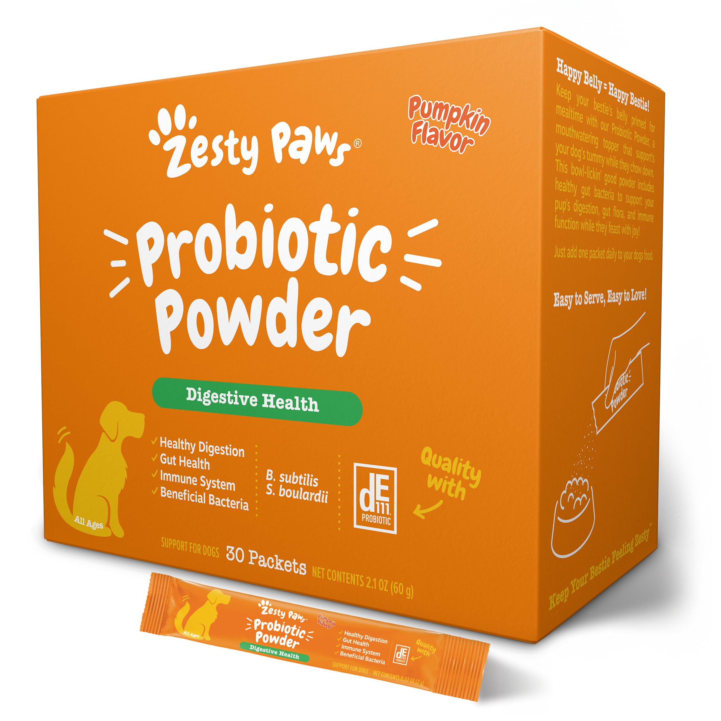 Zesty Paws Probiotics for Dogs - Powder Meal Topper for Digestive, Immune System Support - Premium DE111 Dog Probiotics for Dige